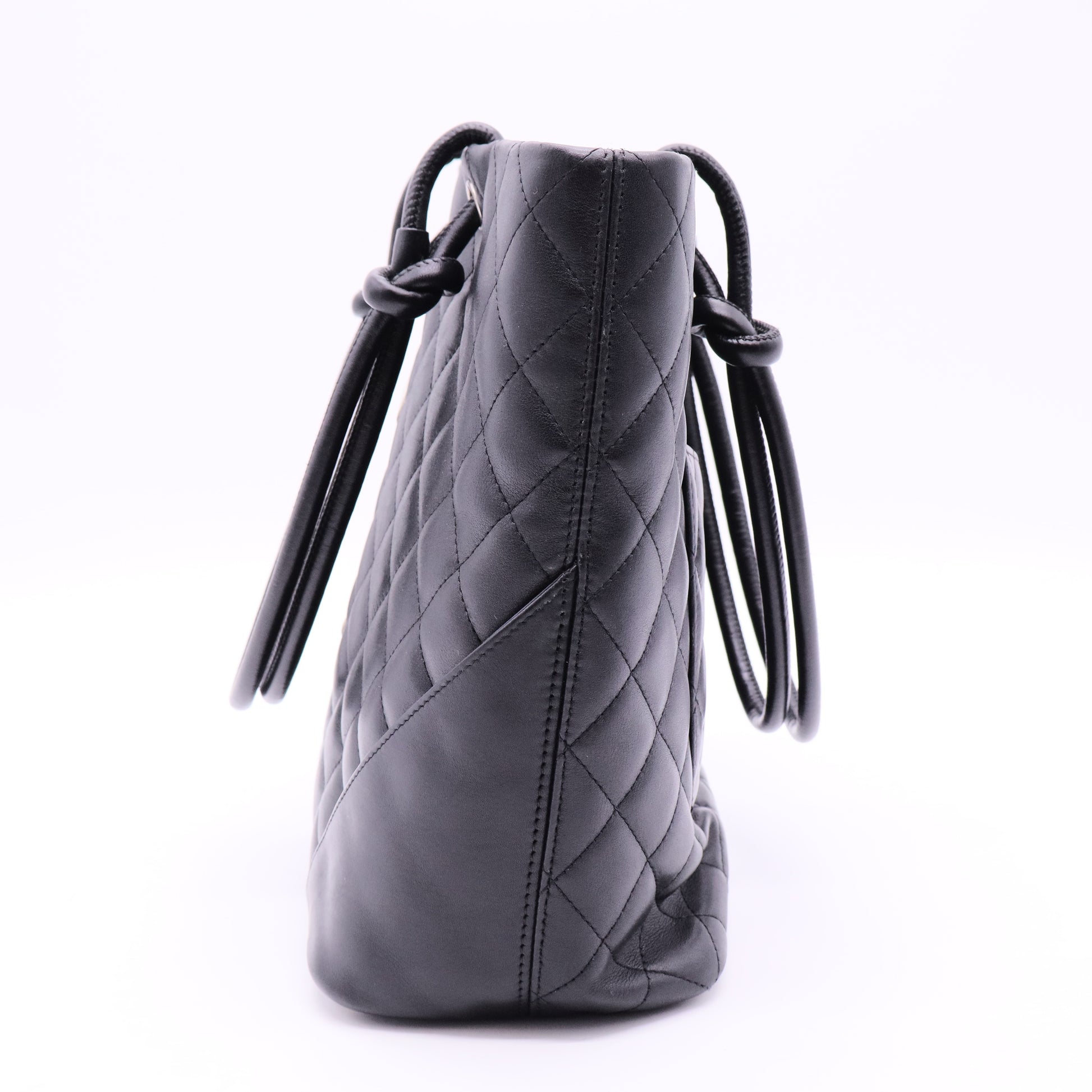 CC Cambon Line Leather Tote Handbag Black White Silver