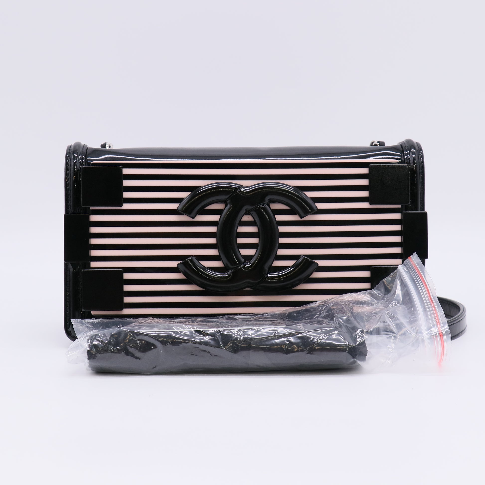 Boy Brick Flap Bag Striped Patent and Plexiglass Horizontal twins LDJ4881