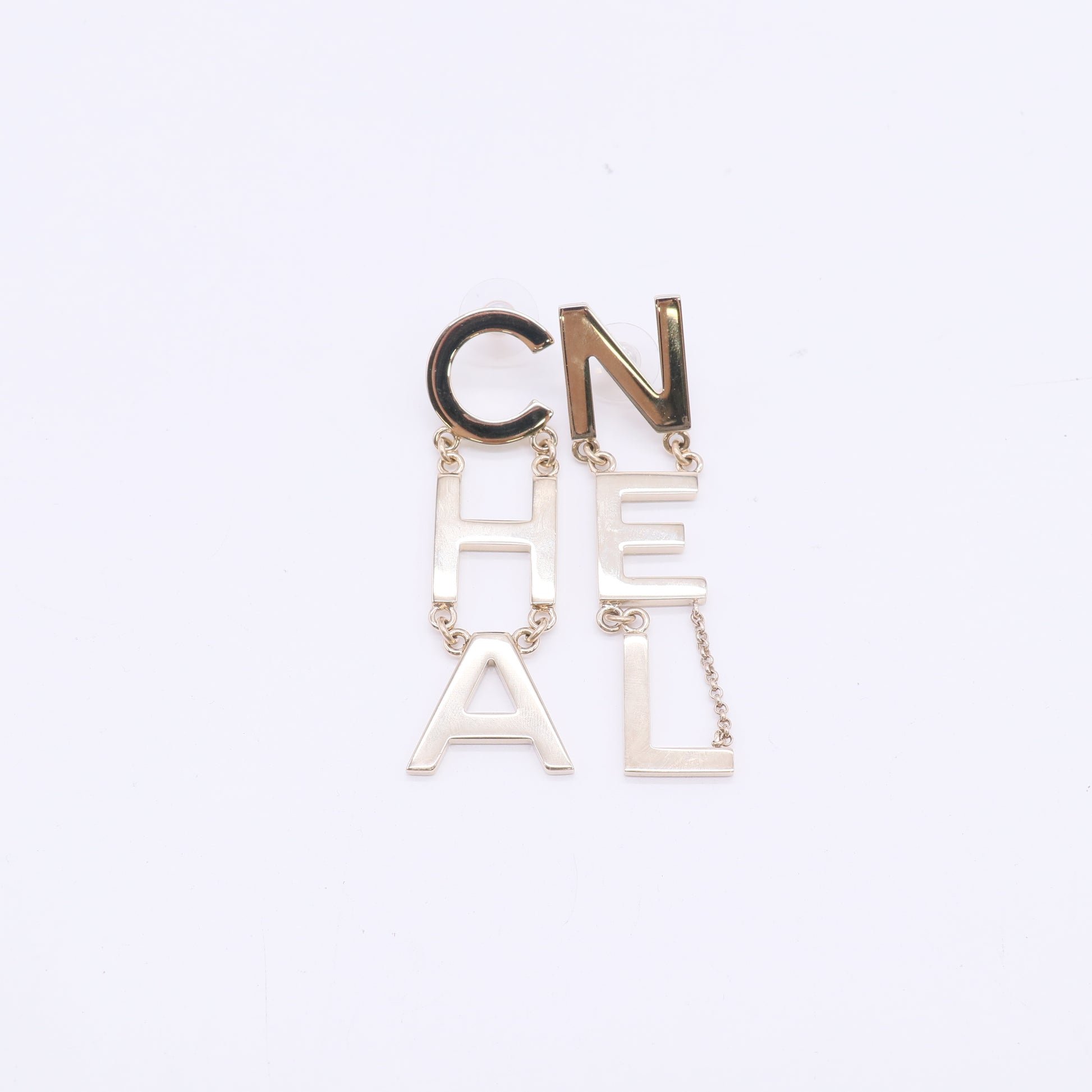 Chanel Metal Cha-Nel Logo Drop Earrings Gold W22977