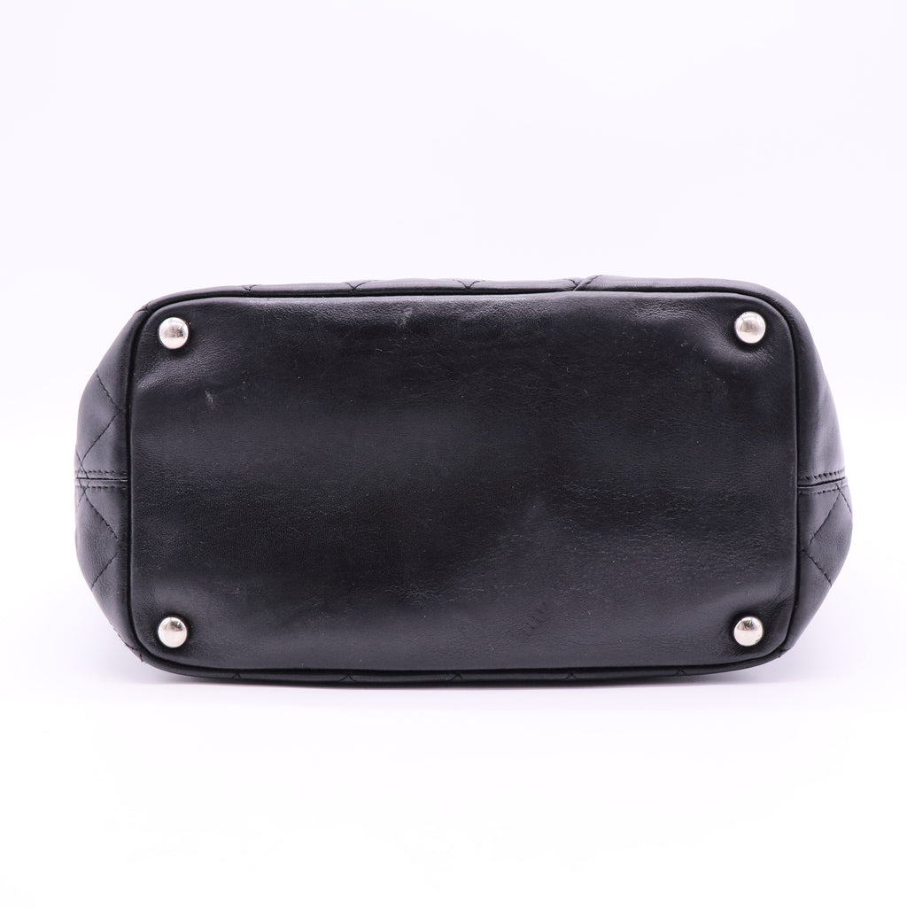 CC Cambon Line Leather Tote Handbag Black White Silver