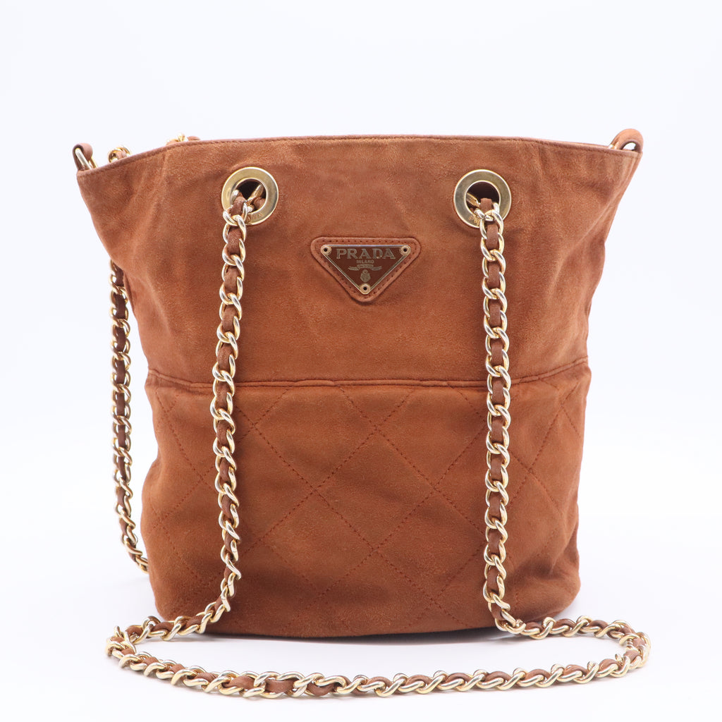 Quilted Brown Suede Chain Shoulder Bag