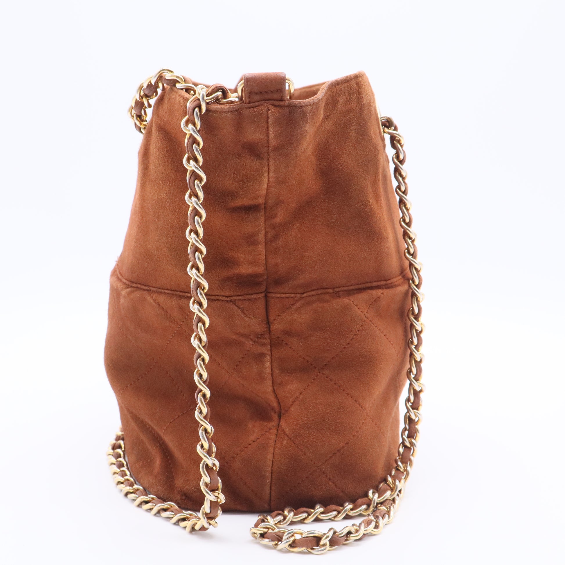 Quilted Brown Suede Chain Shoulder Bag