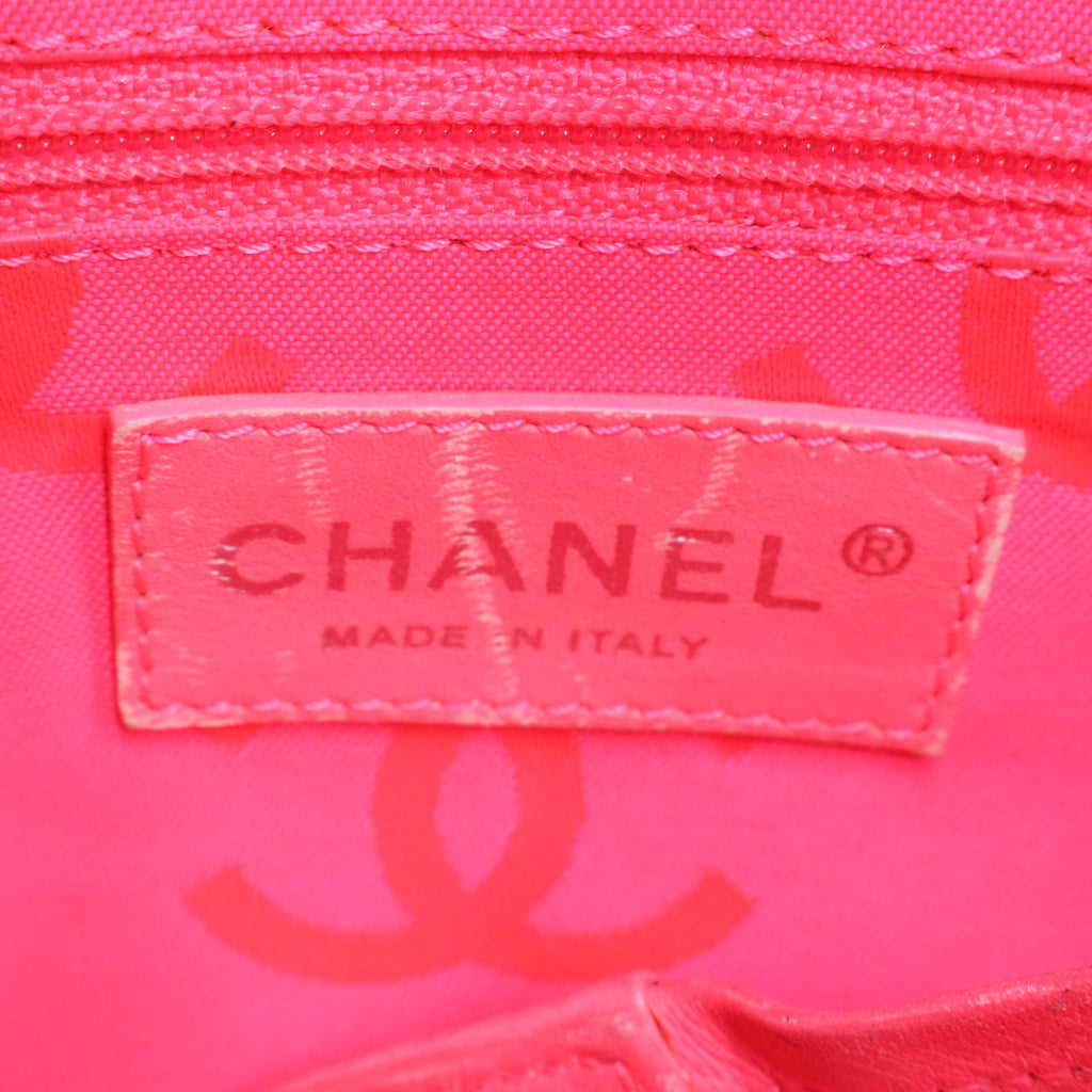 CC Cambon Line Leather Tote Handbag Black White Silver