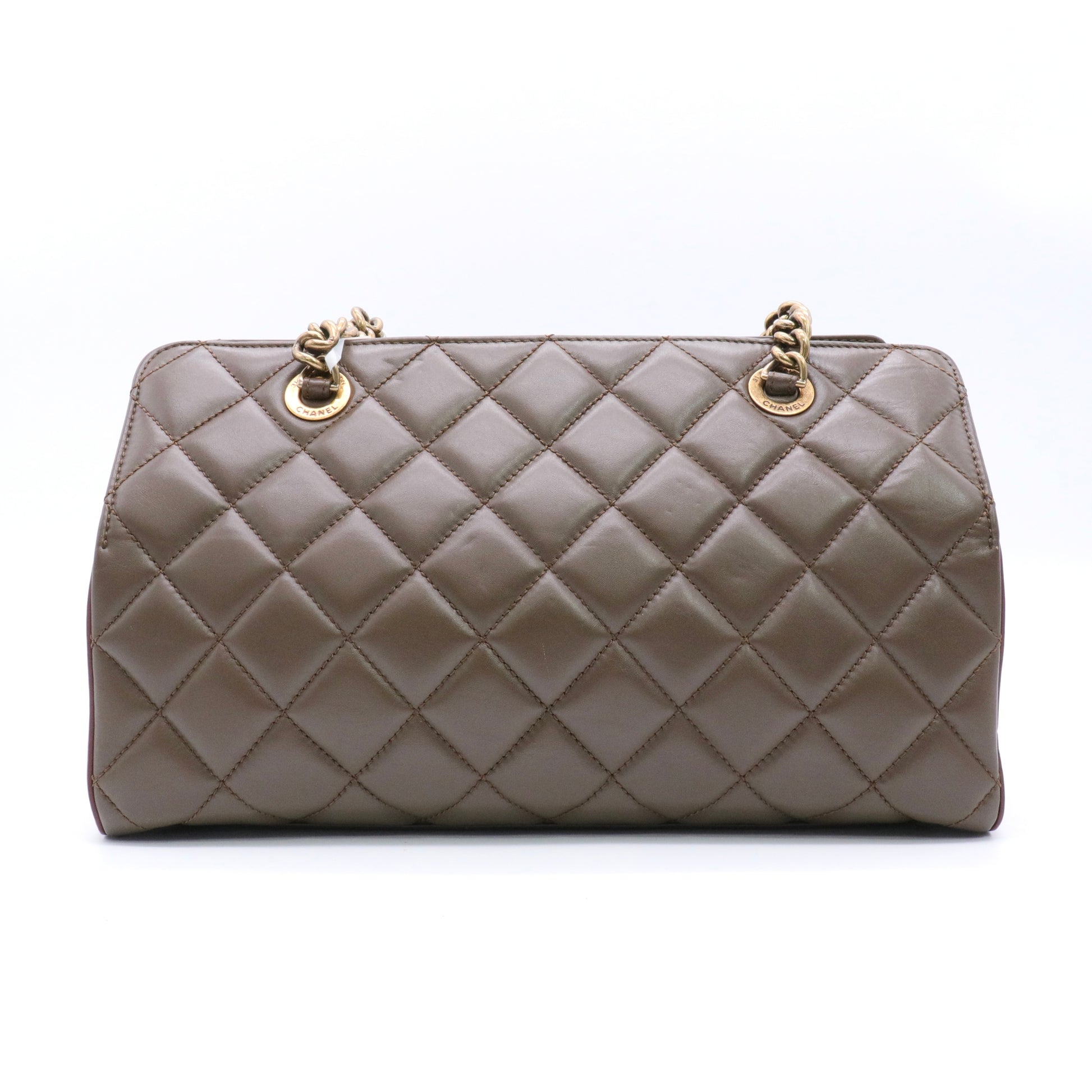 Calfskin Quilted Perfect Edge Tote Brown twins