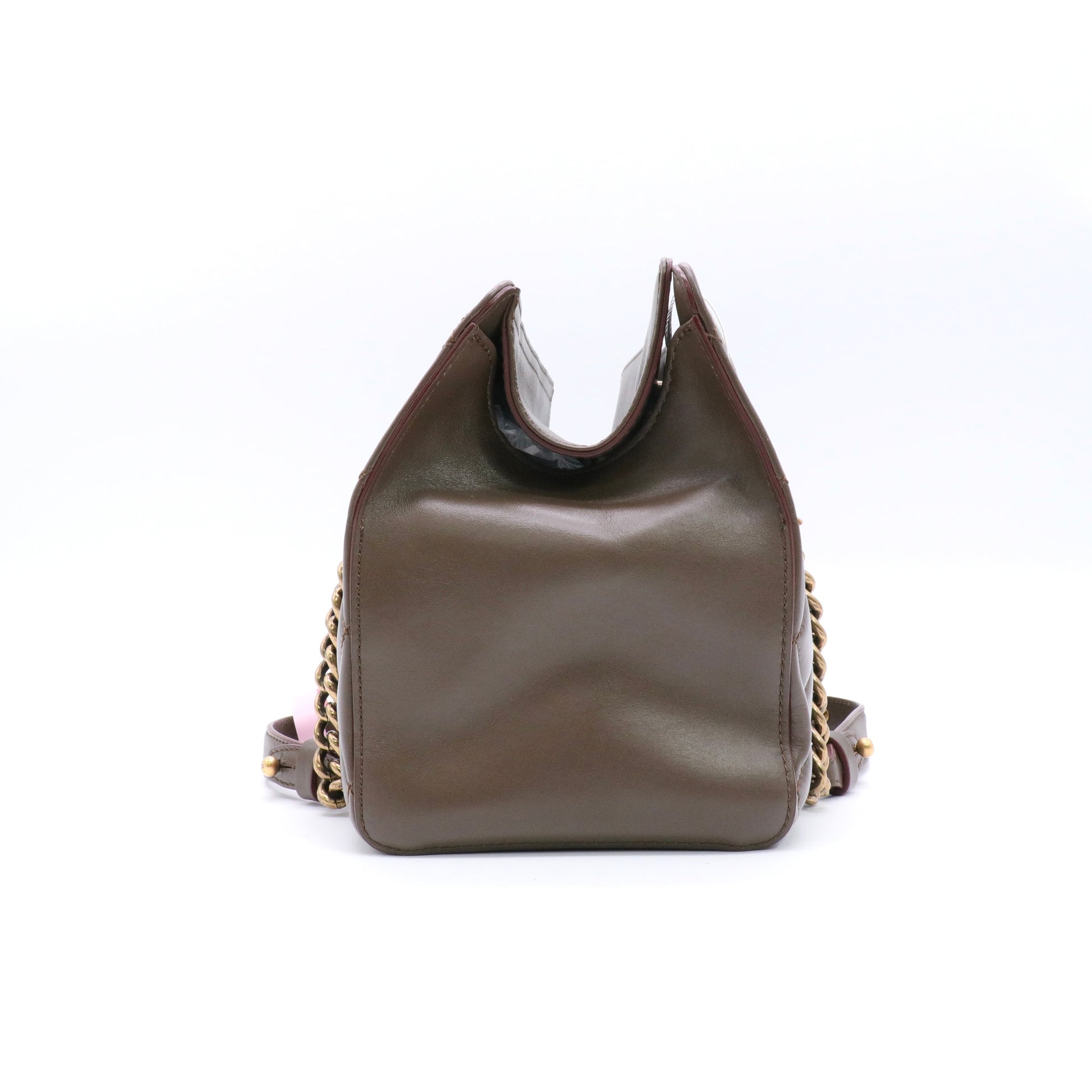 Calfskin Quilted Perfect Edge Tote Brown twins