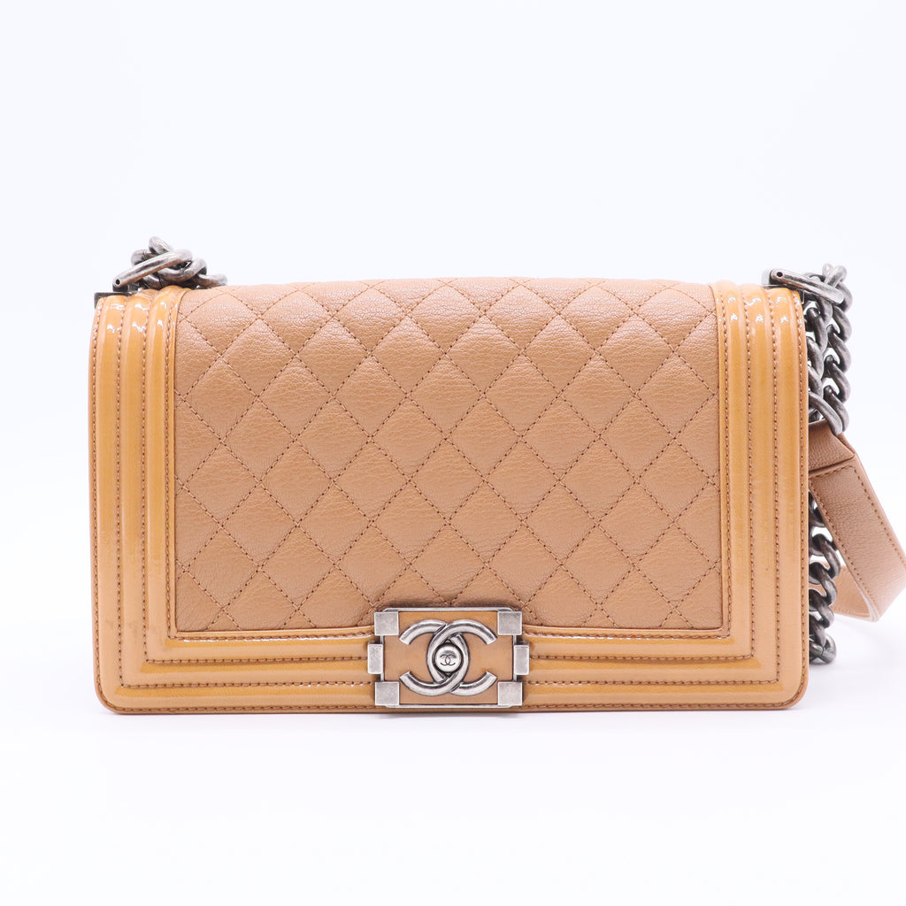 Caviar Quilted Medium Boy Flap Light Brown for gisel
