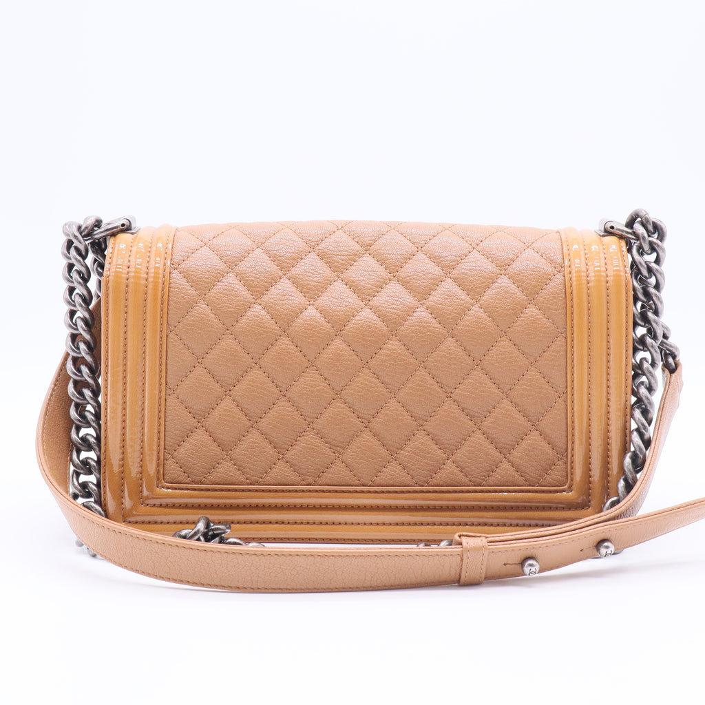 Caviar Quilted Medium Boy Flap Light Brown for gisel