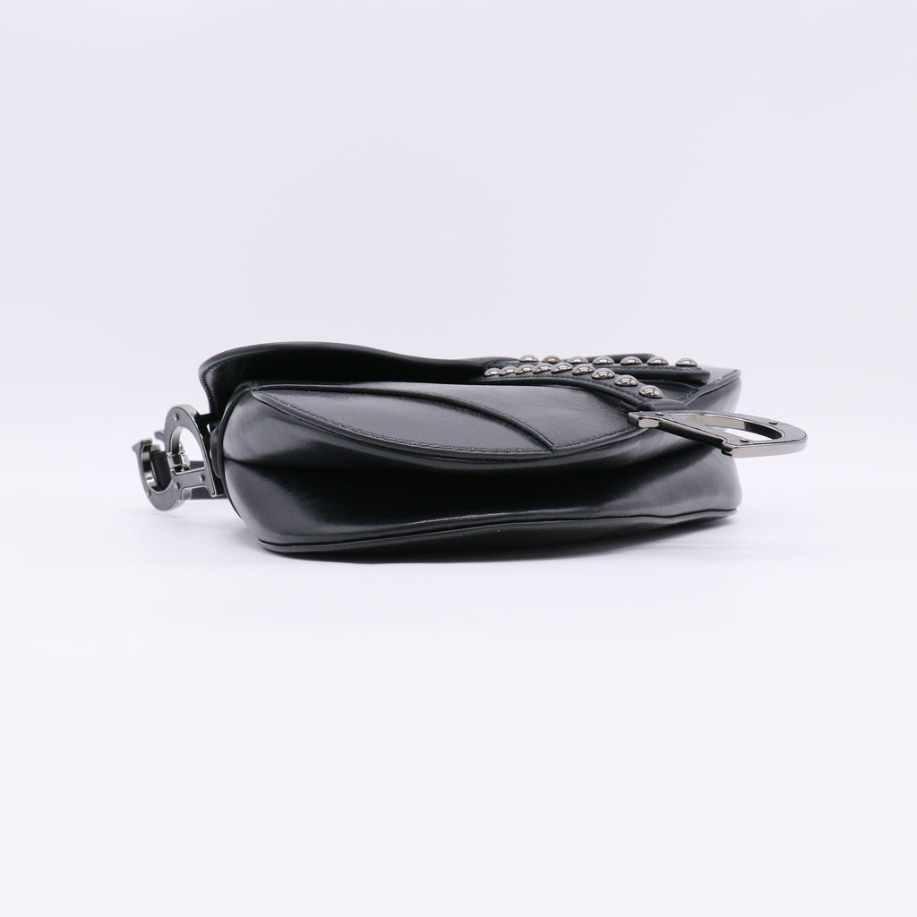 Christian Dior Shiny Crinkled Calfskin Studded Saddle Bag twins LDJ4859