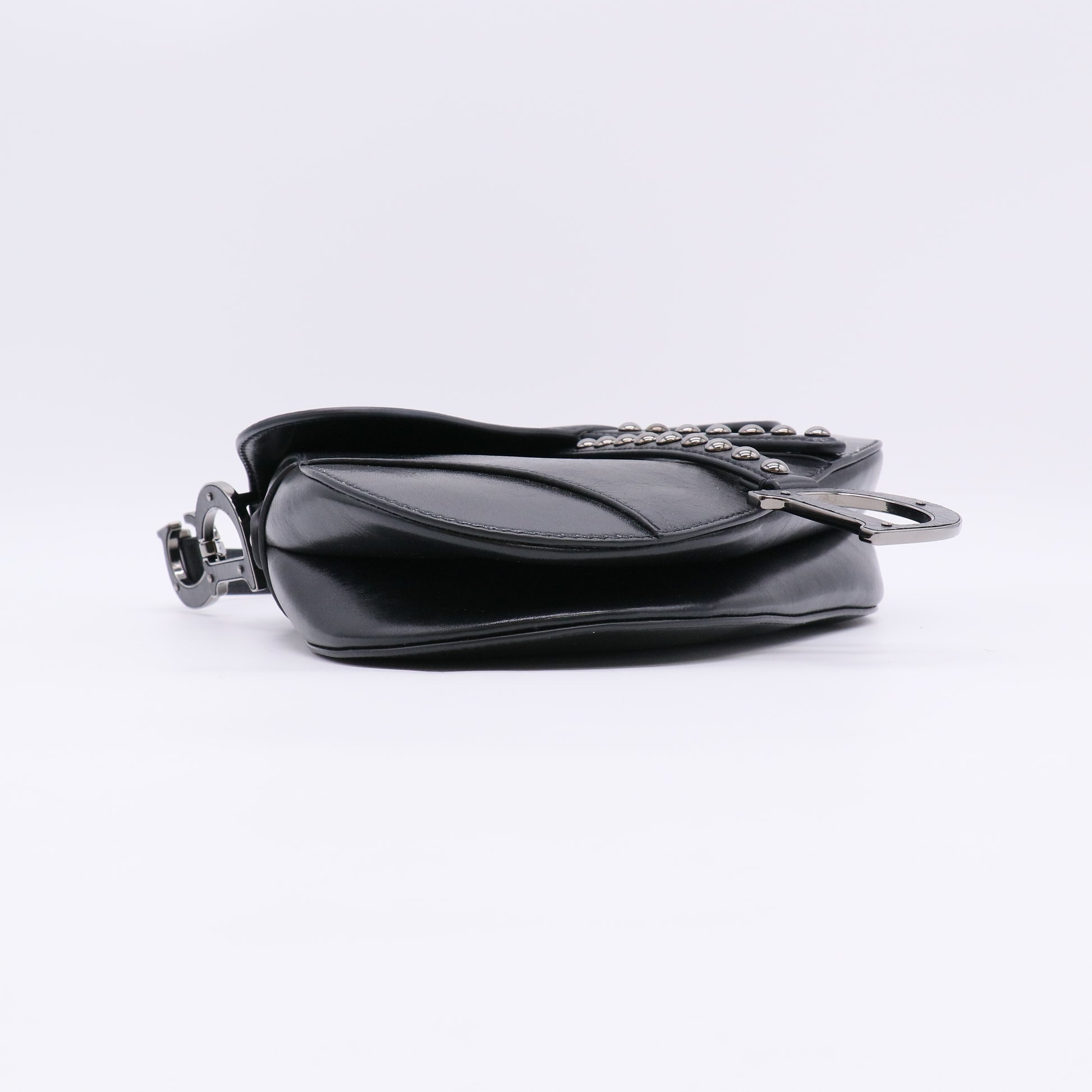 Christian Dior Shiny Crinkled Calfskin Studded Saddle Bag twins LDJ4859