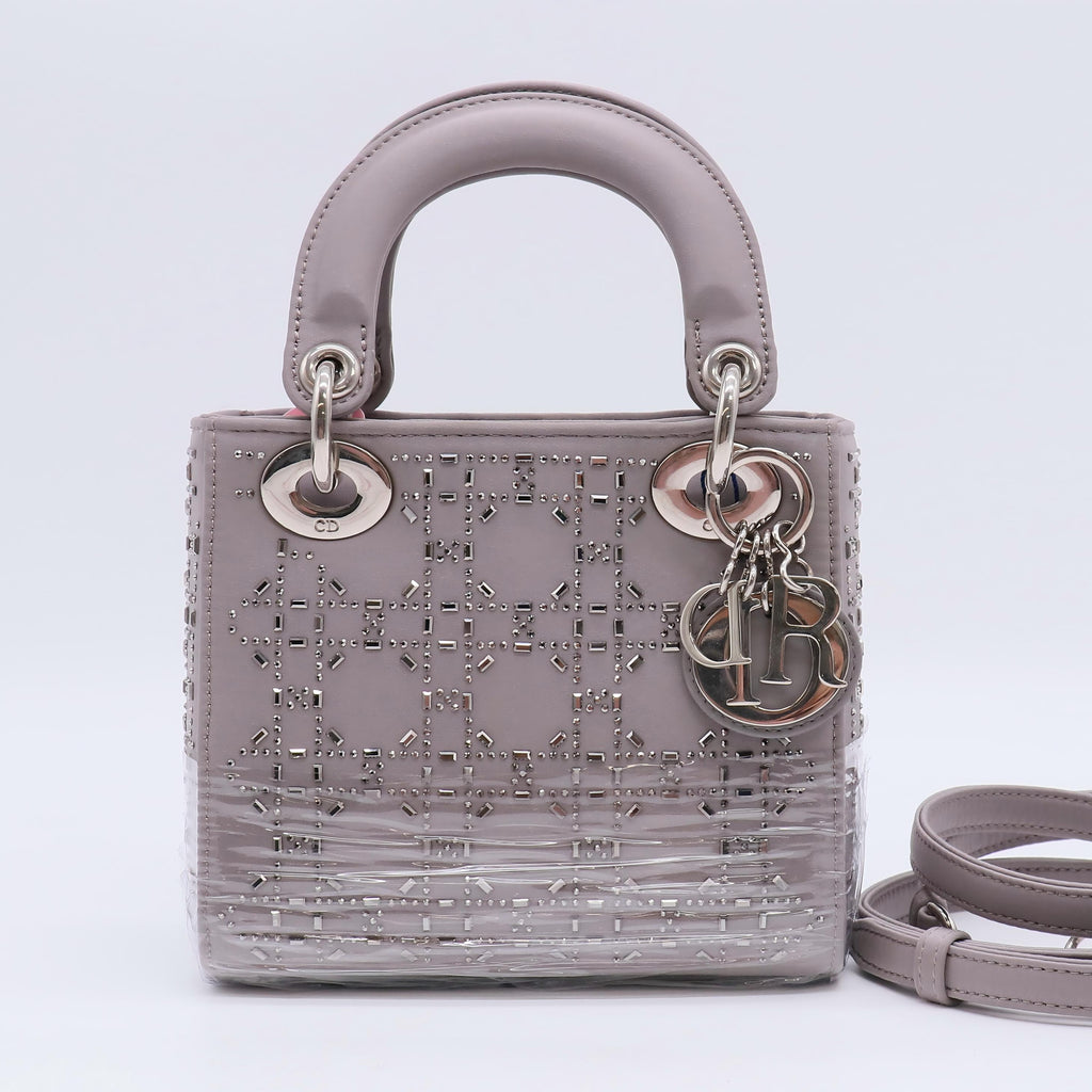 Lady Dior Bag Crystal Embellished Cannage Quilt Satin Mini twins LDJ4861