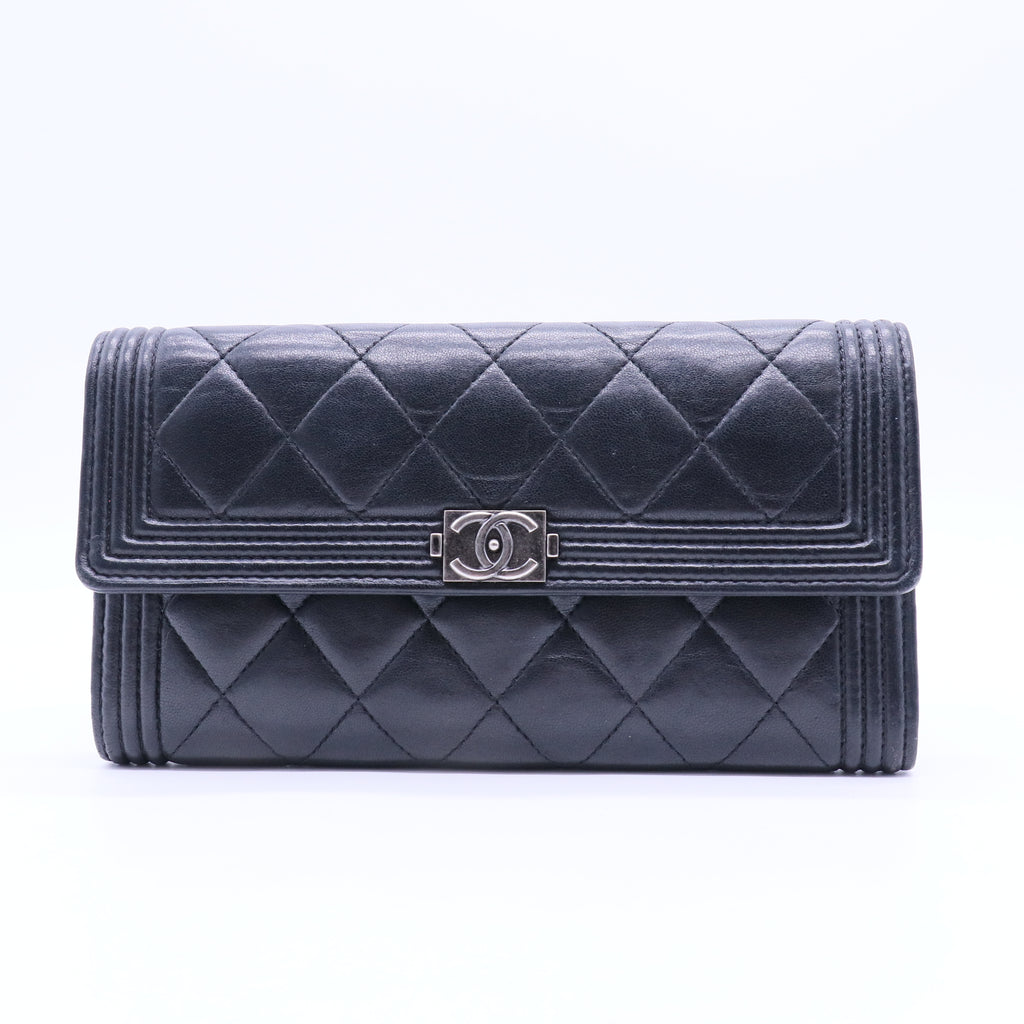 Boy Long Flap Wallet | Black Lambskin twins