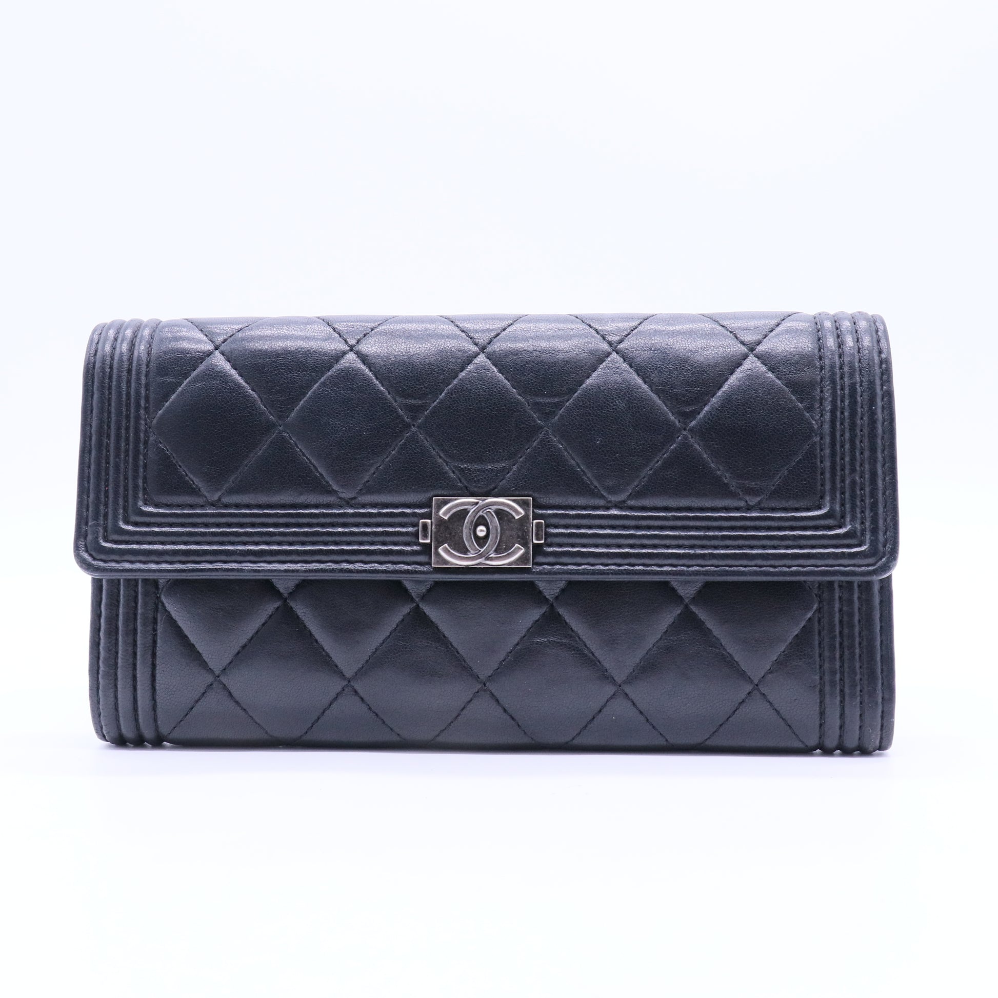 Boy Long Flap Wallet | Black Lambskin twins