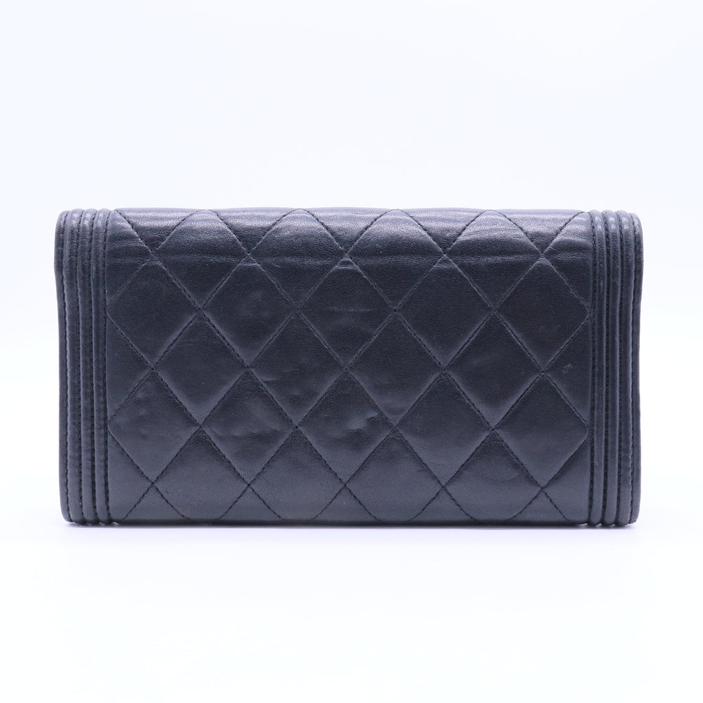 Boy Long Flap Wallet | Black Lambskin twins