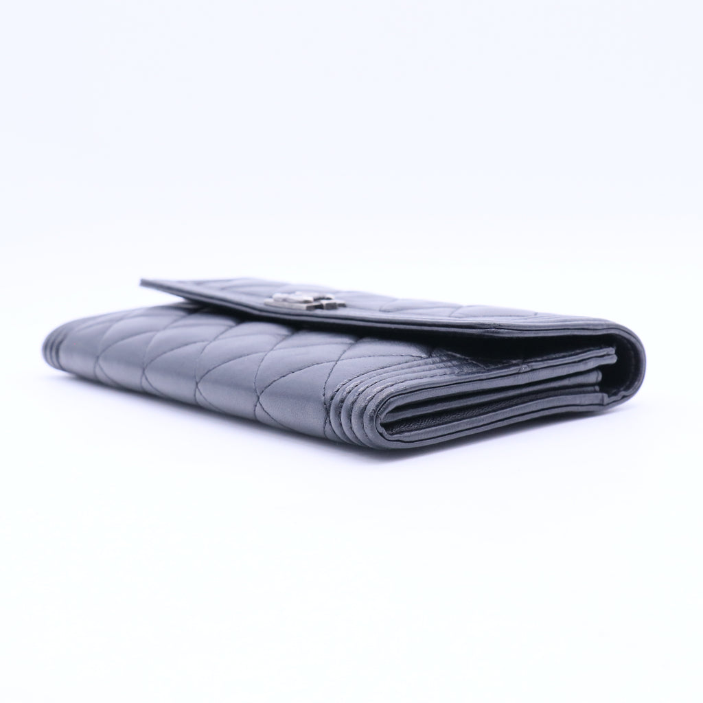Boy Long Flap Wallet | Black Lambskin twins