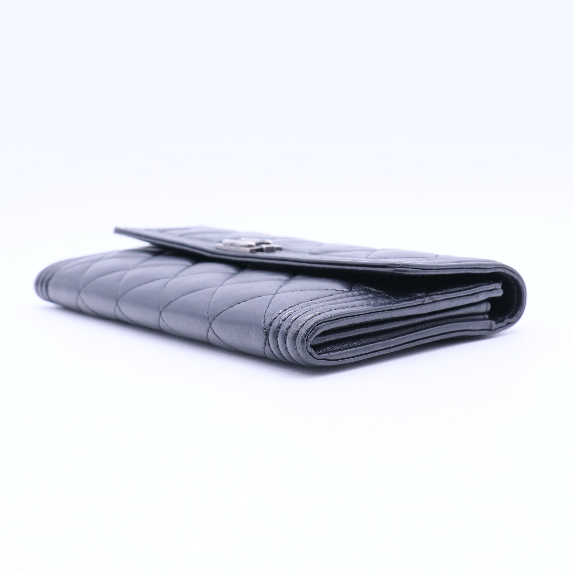 Boy Long Flap Wallet | Black Lambskin twins