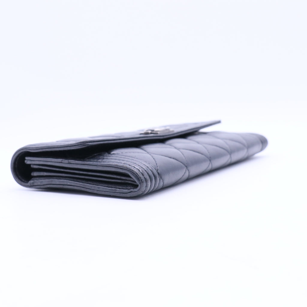 Boy Long Flap Wallet | Black Lambskin twins