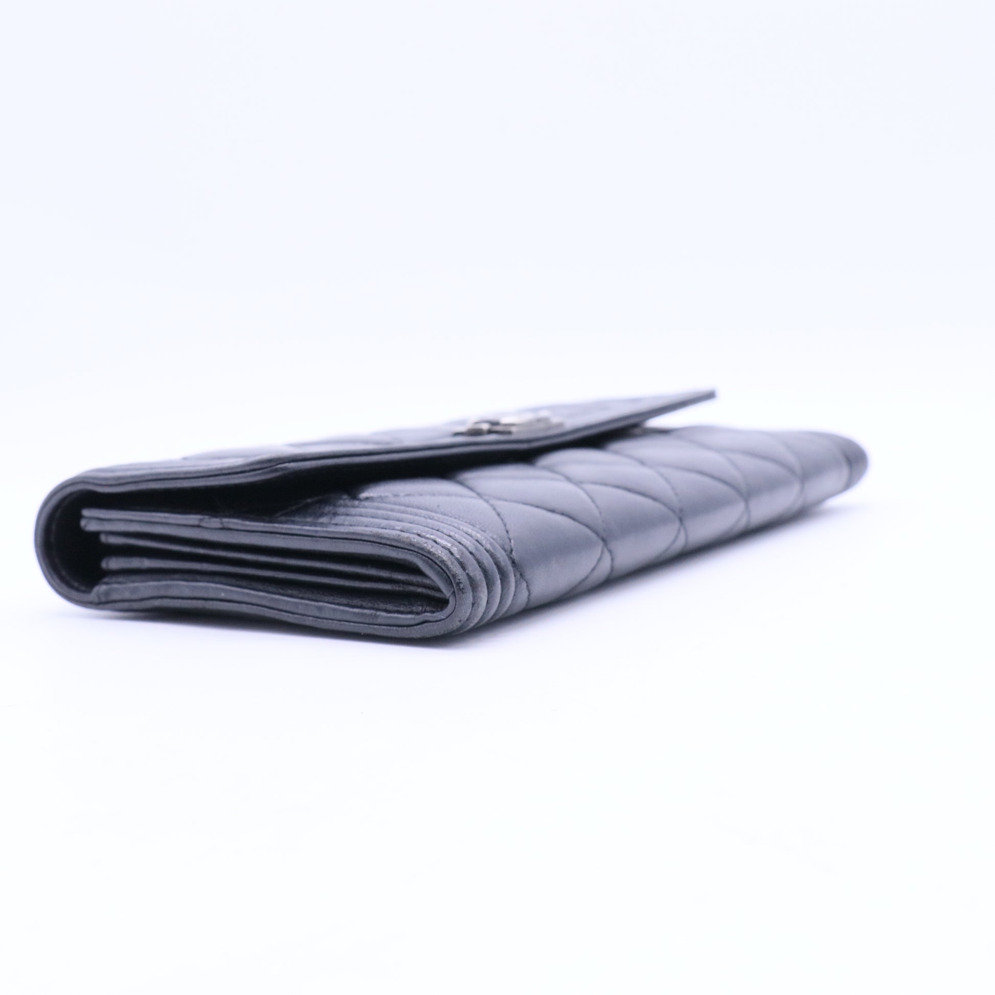 Boy Long Flap Wallet | Black Lambskin twins