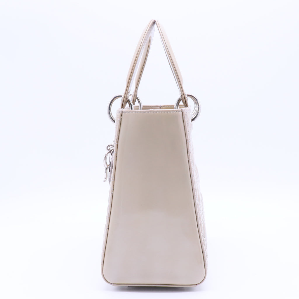 Beige Cannage Patent Leather Medium Lady Dior