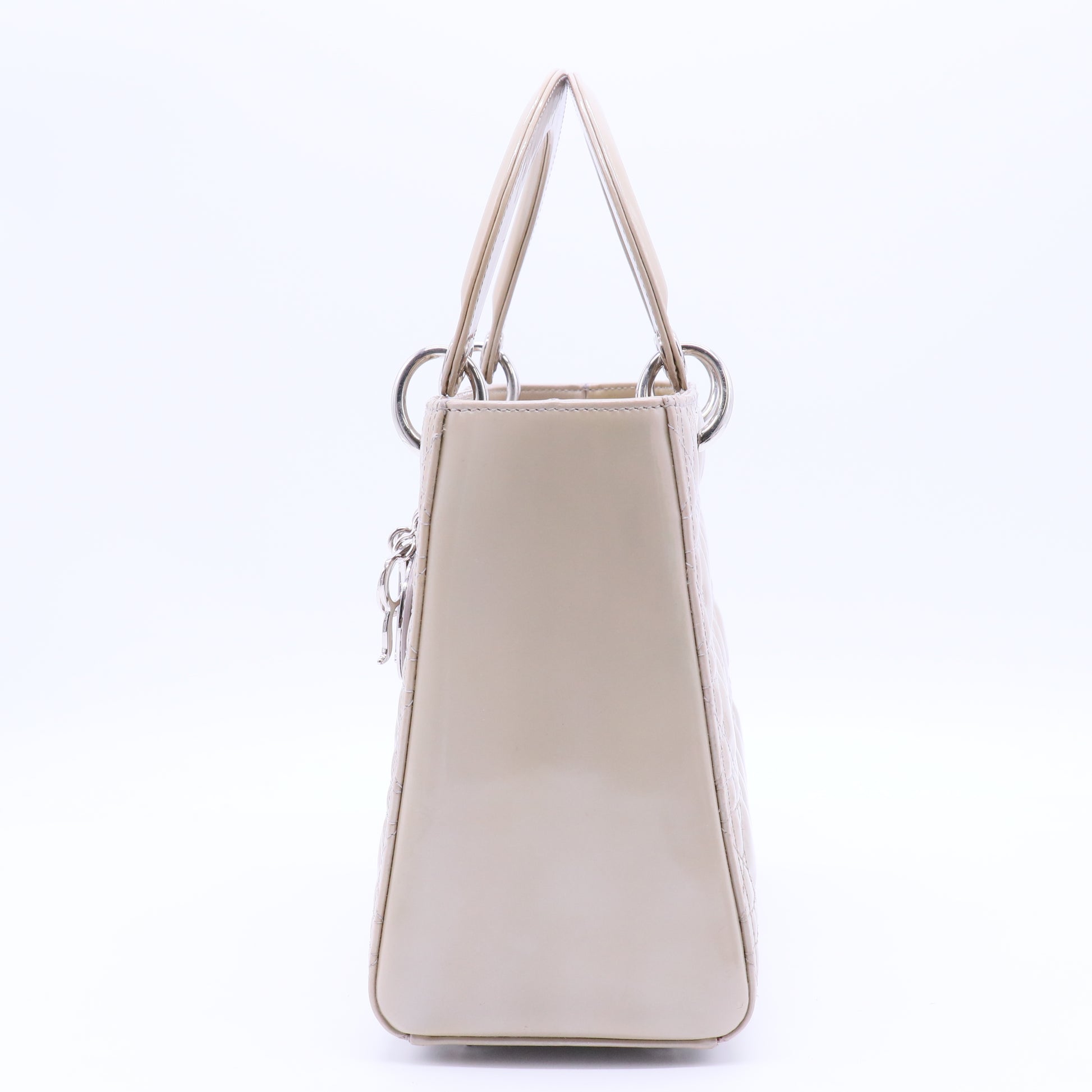 Beige Cannage Patent Leather Medium Lady Dior