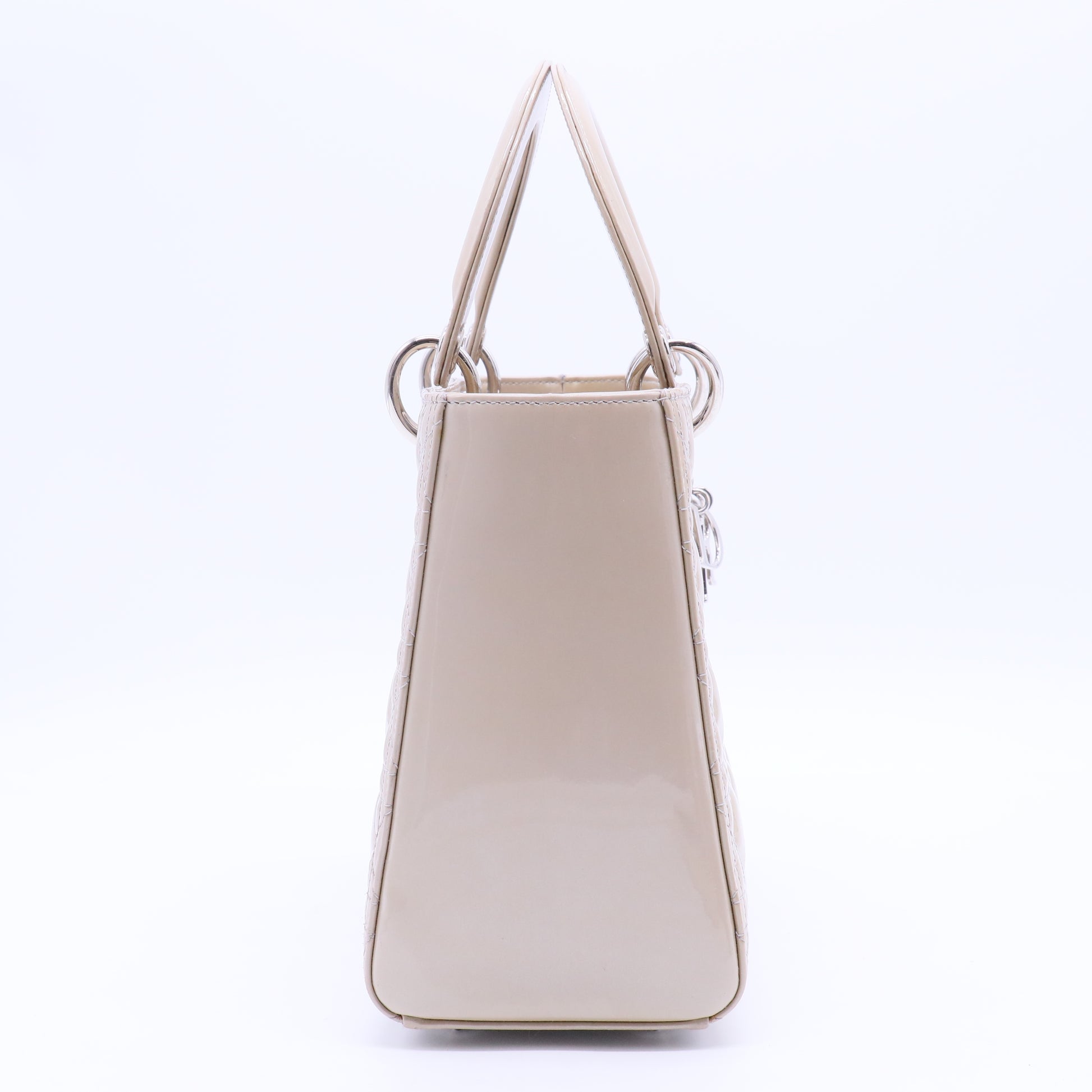 Beige Cannage Patent Leather Medium Lady Dior