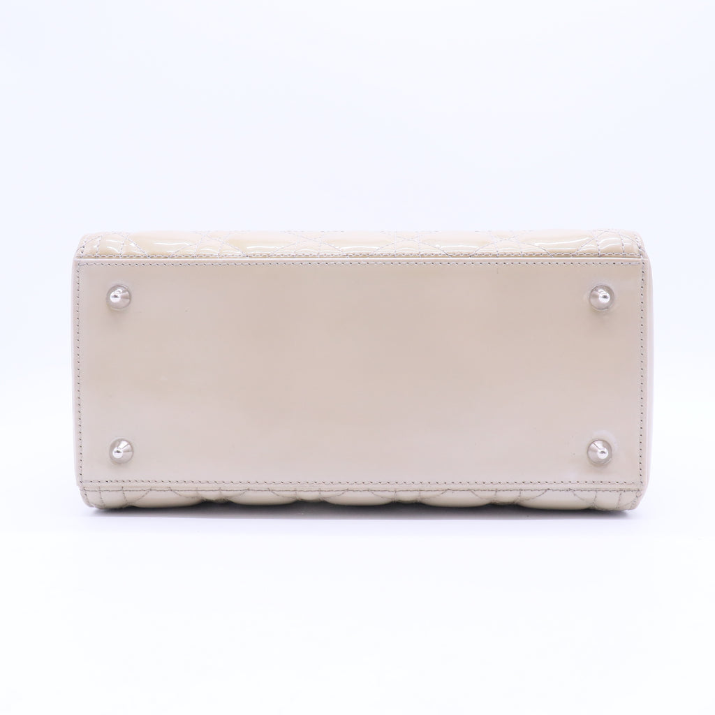 Beige Cannage Patent Leather Medium Lady Dior