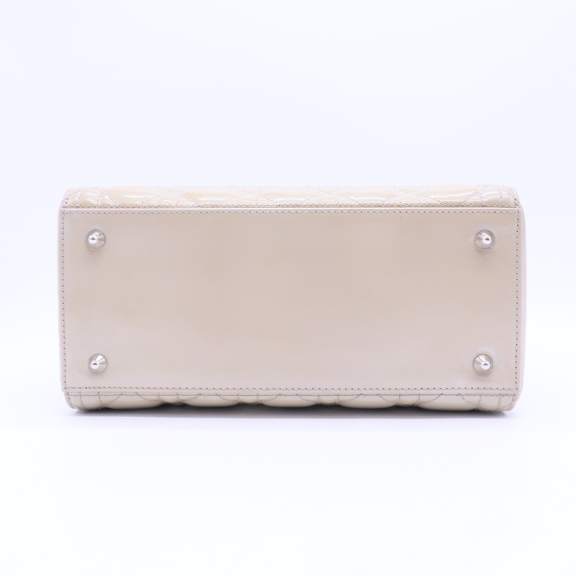 Beige Cannage Patent Leather Medium Lady Dior