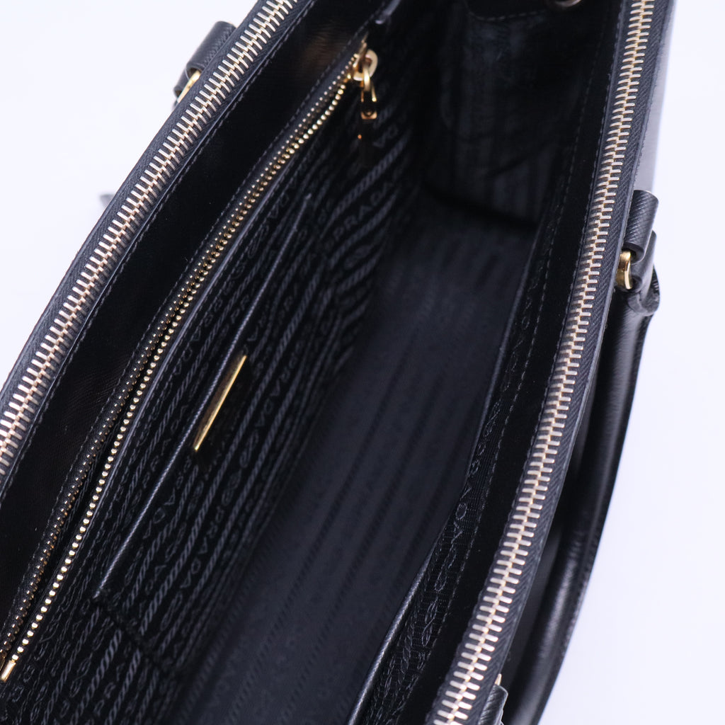 Black Saffiano Lux Leather Large Double Zip Tote