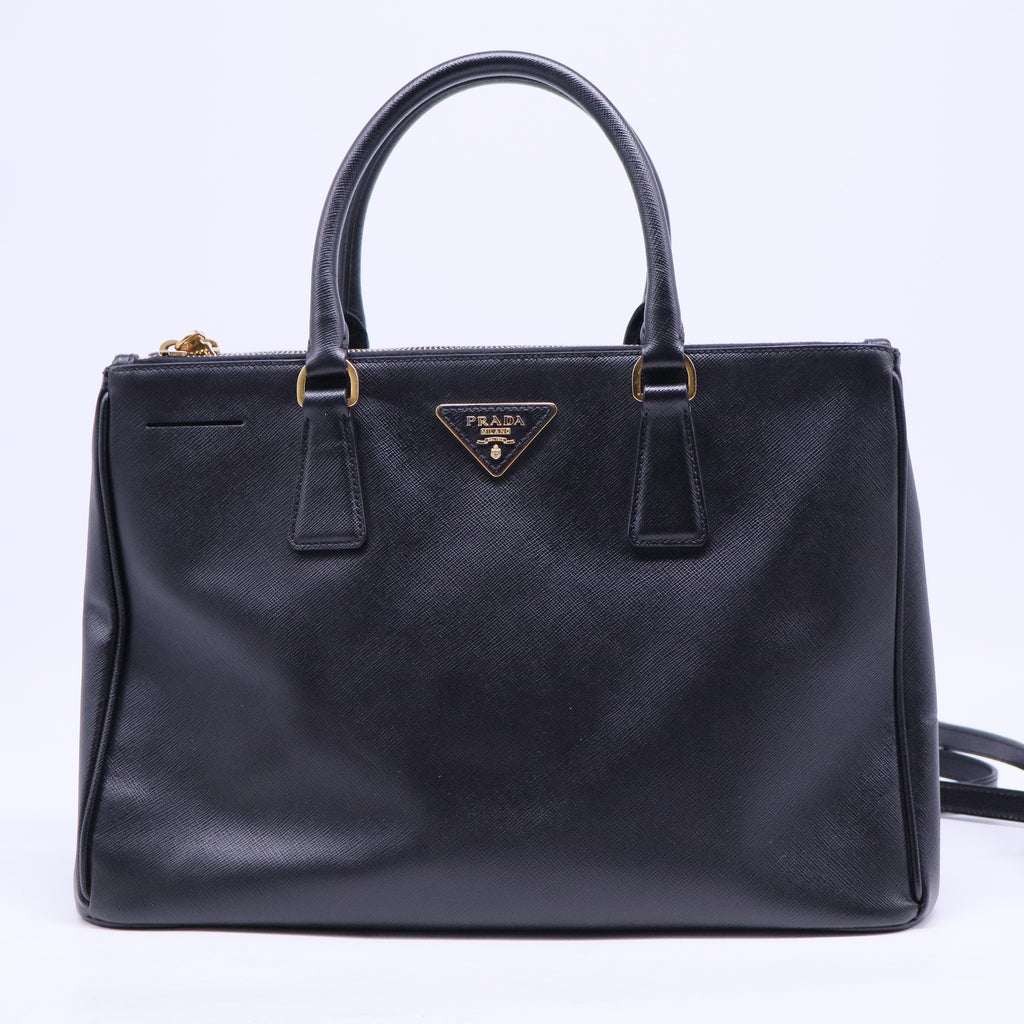 Black Saffiano Lux Leather Large Double Zip Tote