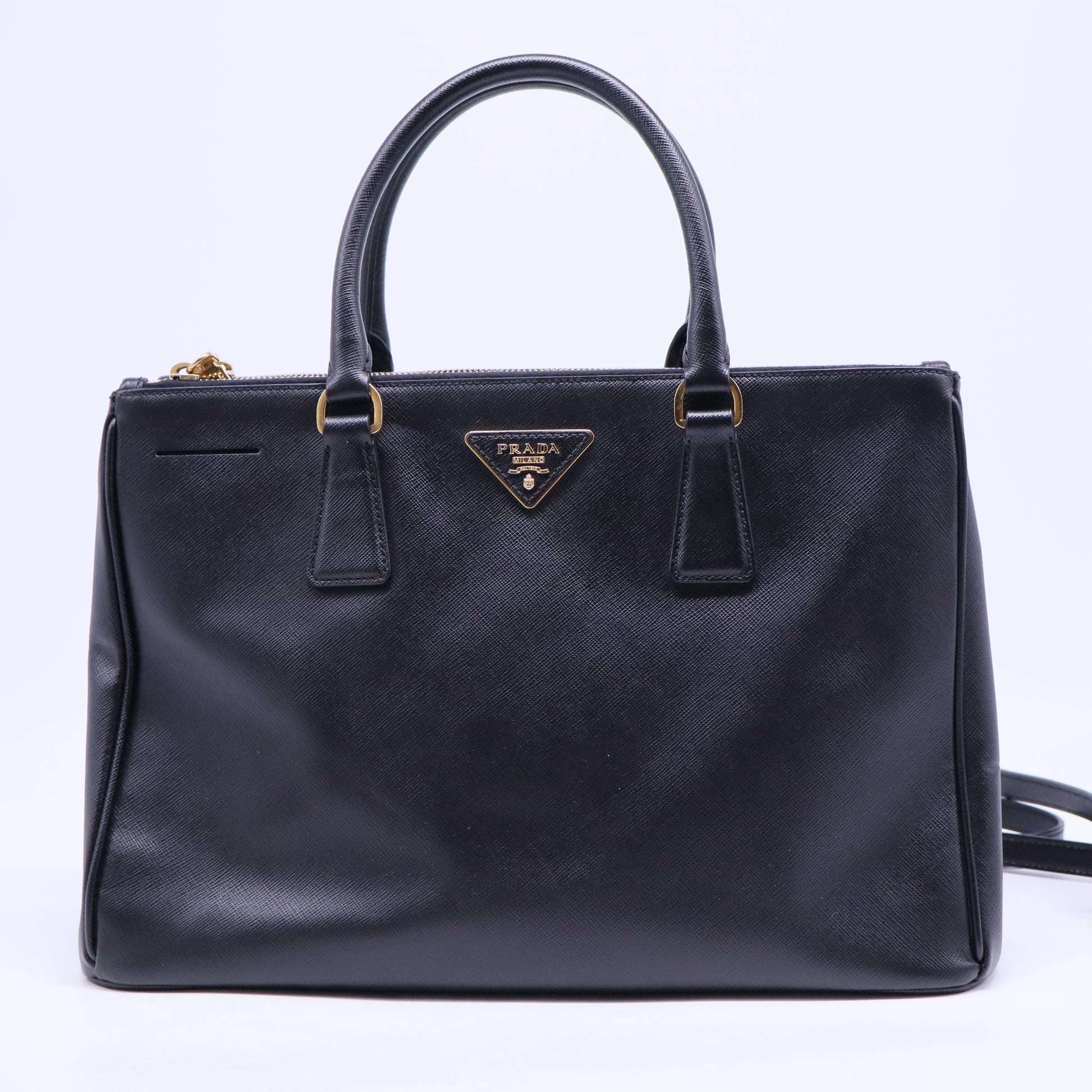 Black Saffiano Lux Leather Large Double Zip Tote