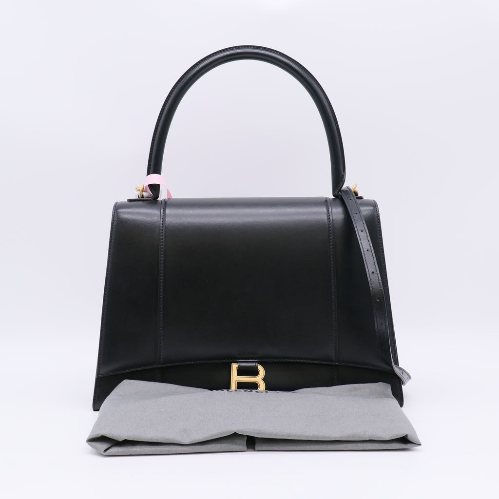 Balenciaga Shiny Box Calfskin Medium Hourglass Top Handle Bag Black twins LDJ4862