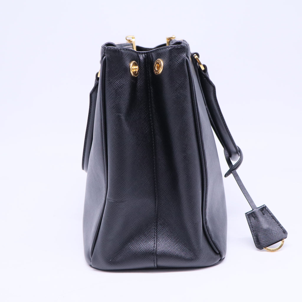 Black Saffiano Lux Leather Large Double Zip Tote