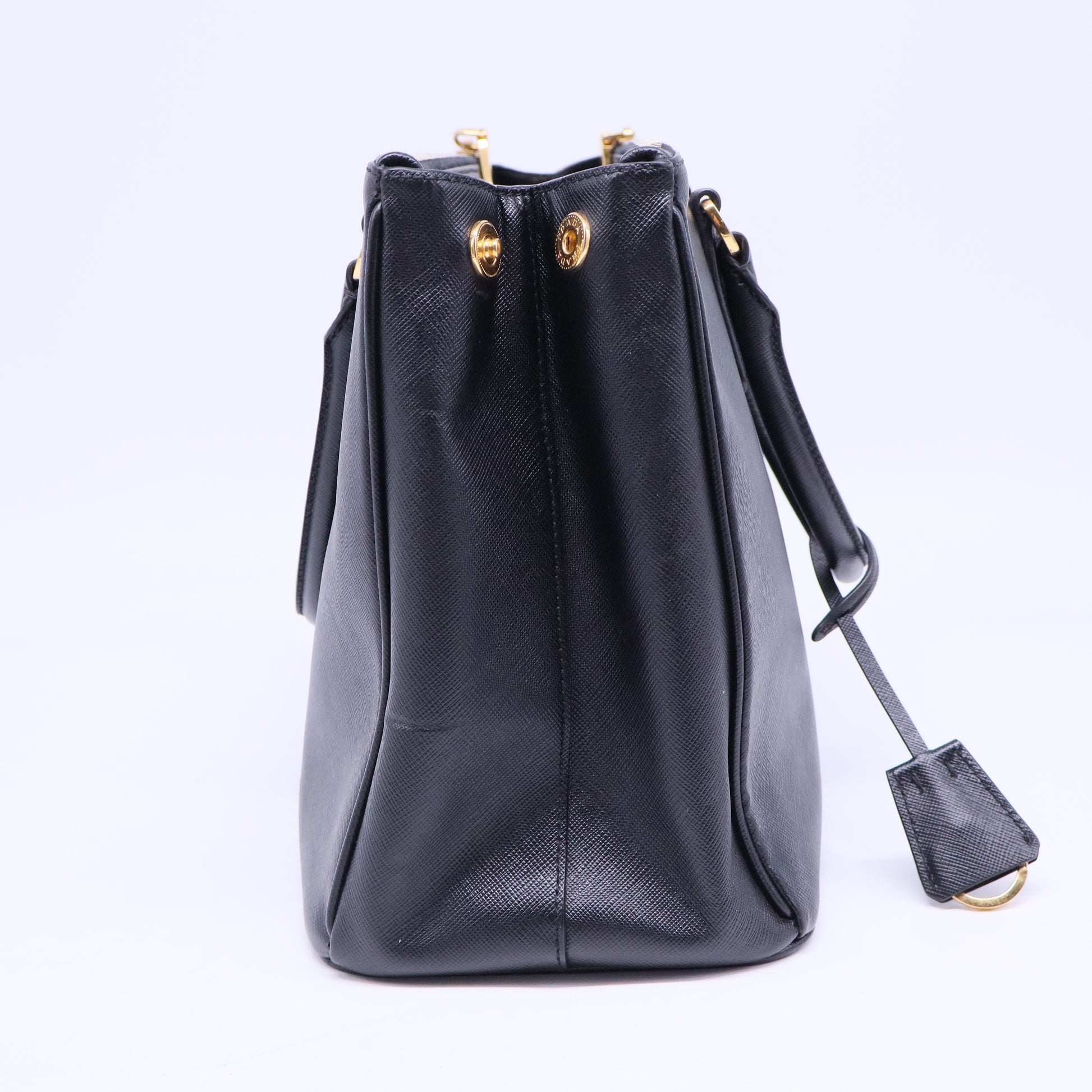 Black Saffiano Lux Leather Large Double Zip Tote