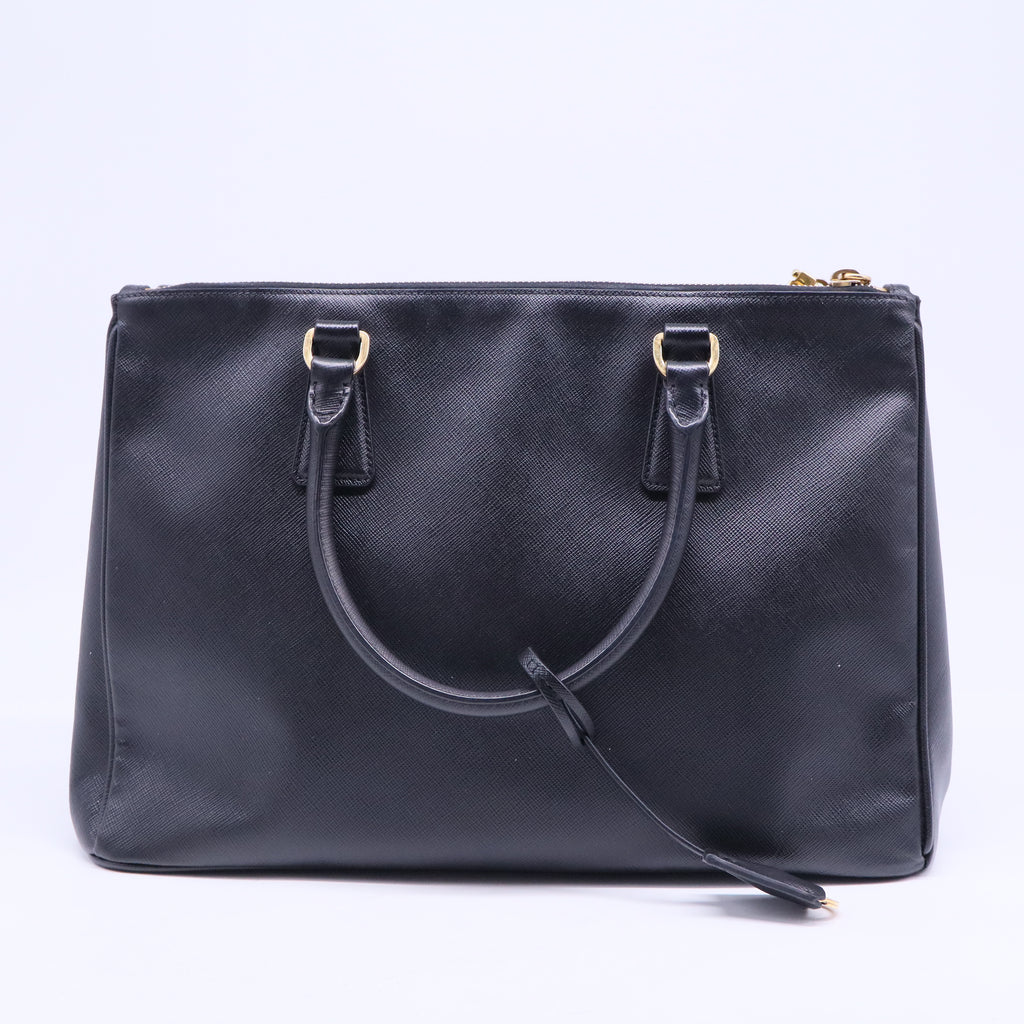 Black Saffiano Lux Leather Large Double Zip Tote