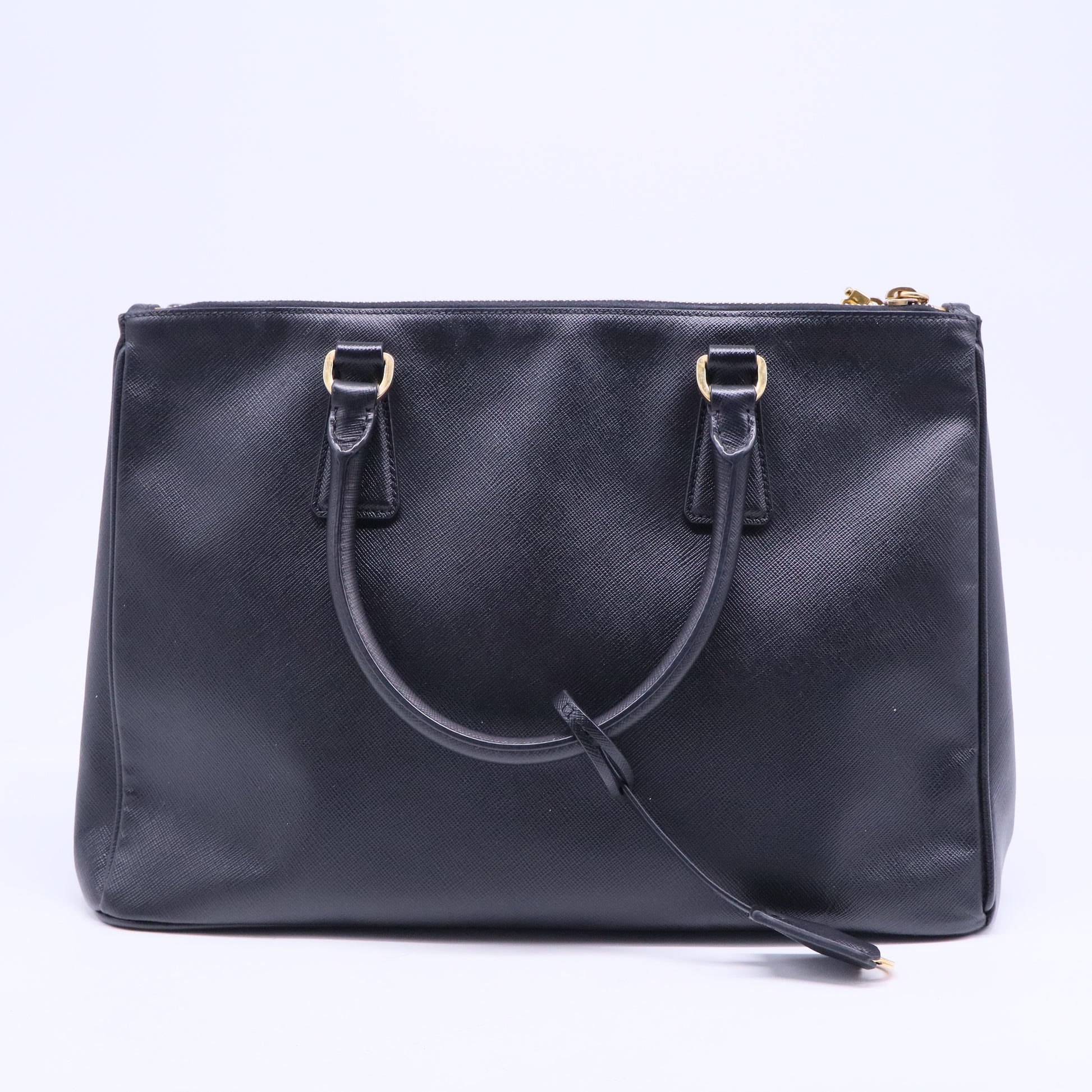 Black Saffiano Lux Leather Large Double Zip Tote