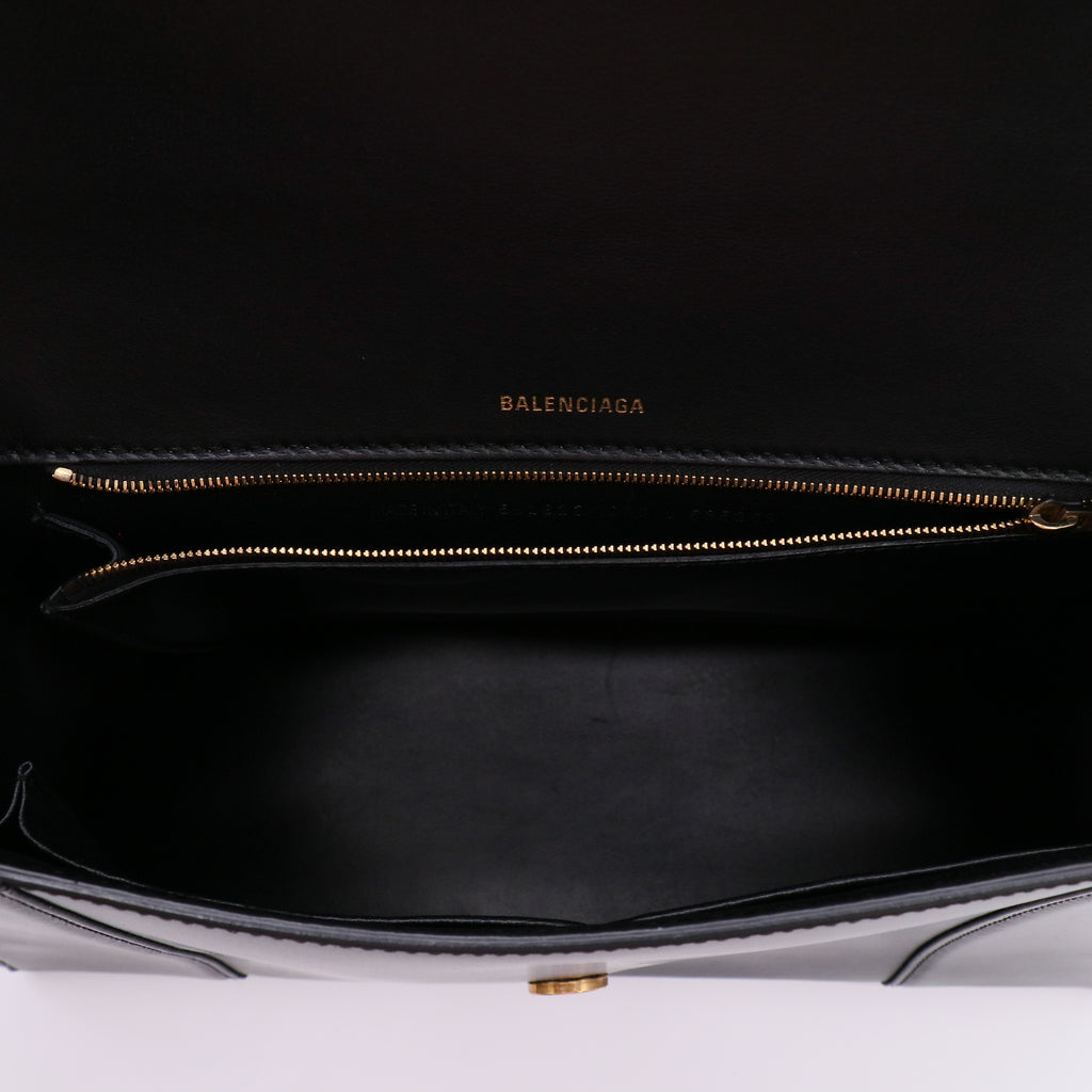 Balenciaga Shiny Box Calfskin Medium Hourglass Top Handle Bag Black twins LDJ4862