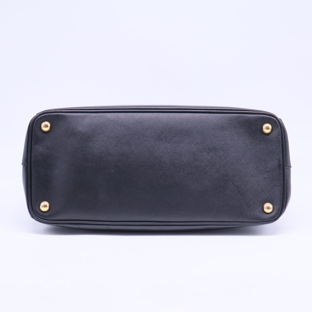 Black Saffiano Lux Leather Large Double Zip Tote