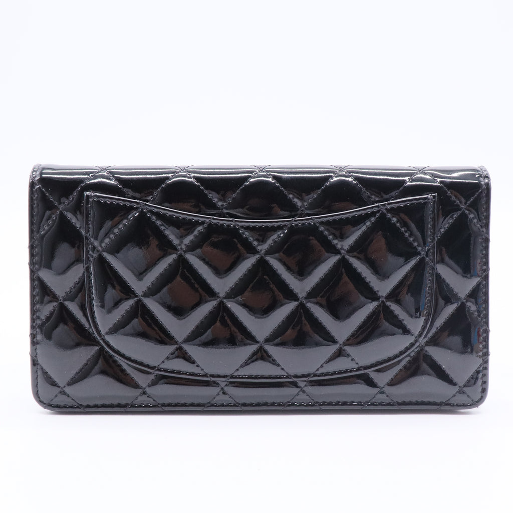 Patent Calfskin Quilted Yen Wallet Black