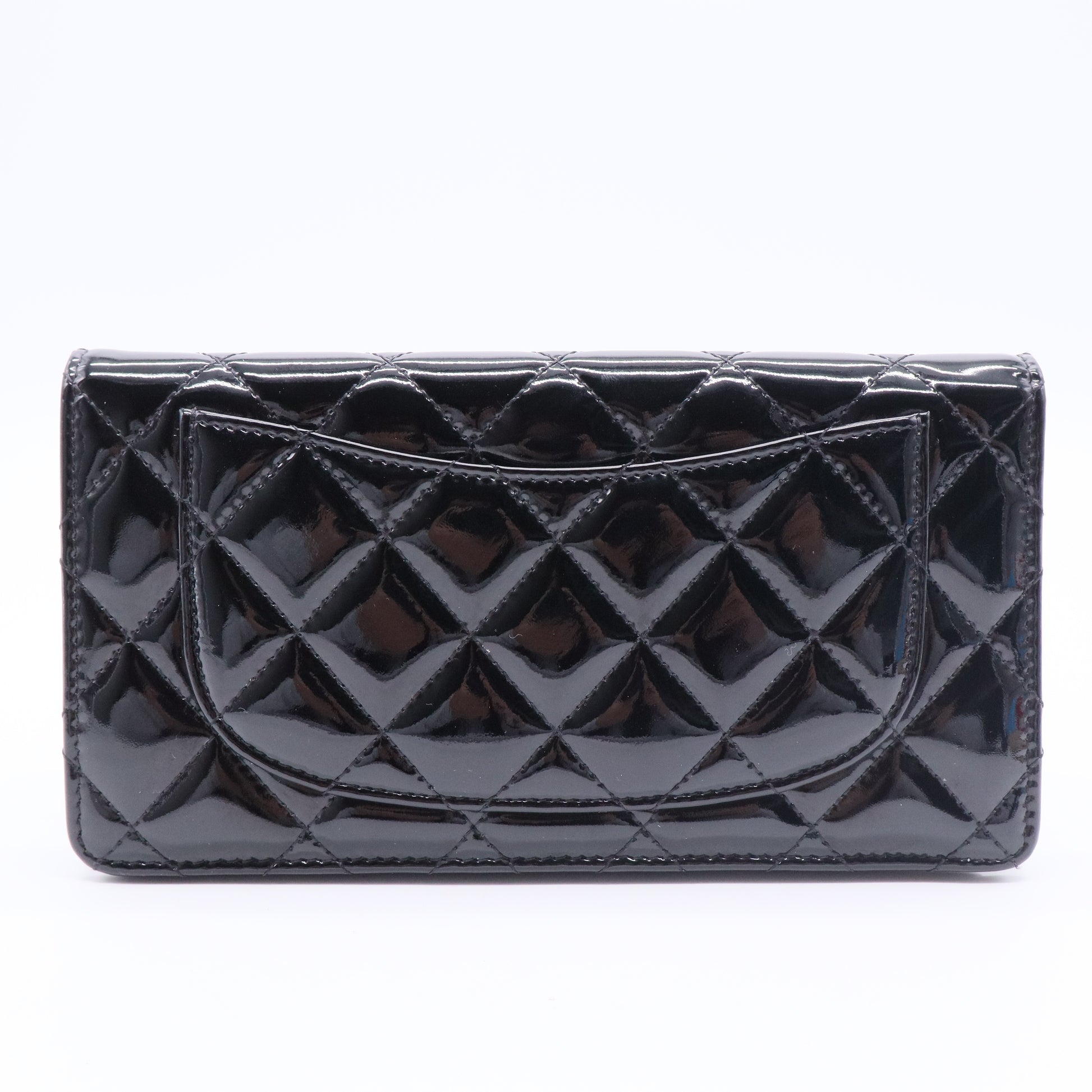 Patent Calfskin Quilted Yen Wallet Black