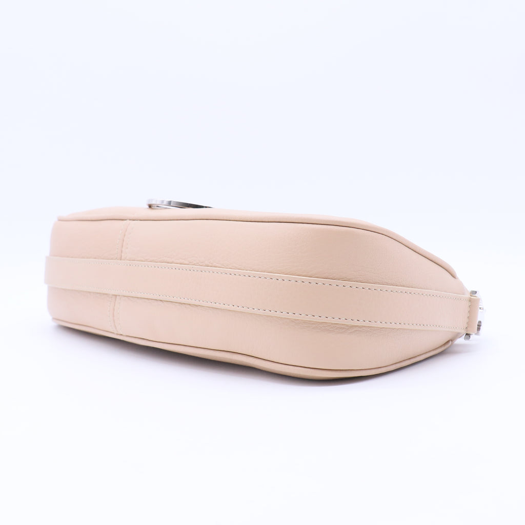 Beige Leather Logo Charm Shoulder Bag