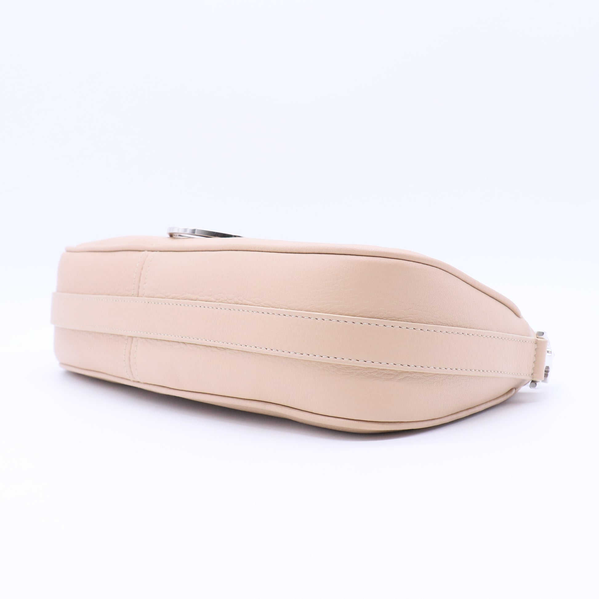 Beige Leather Logo Charm Shoulder Bag