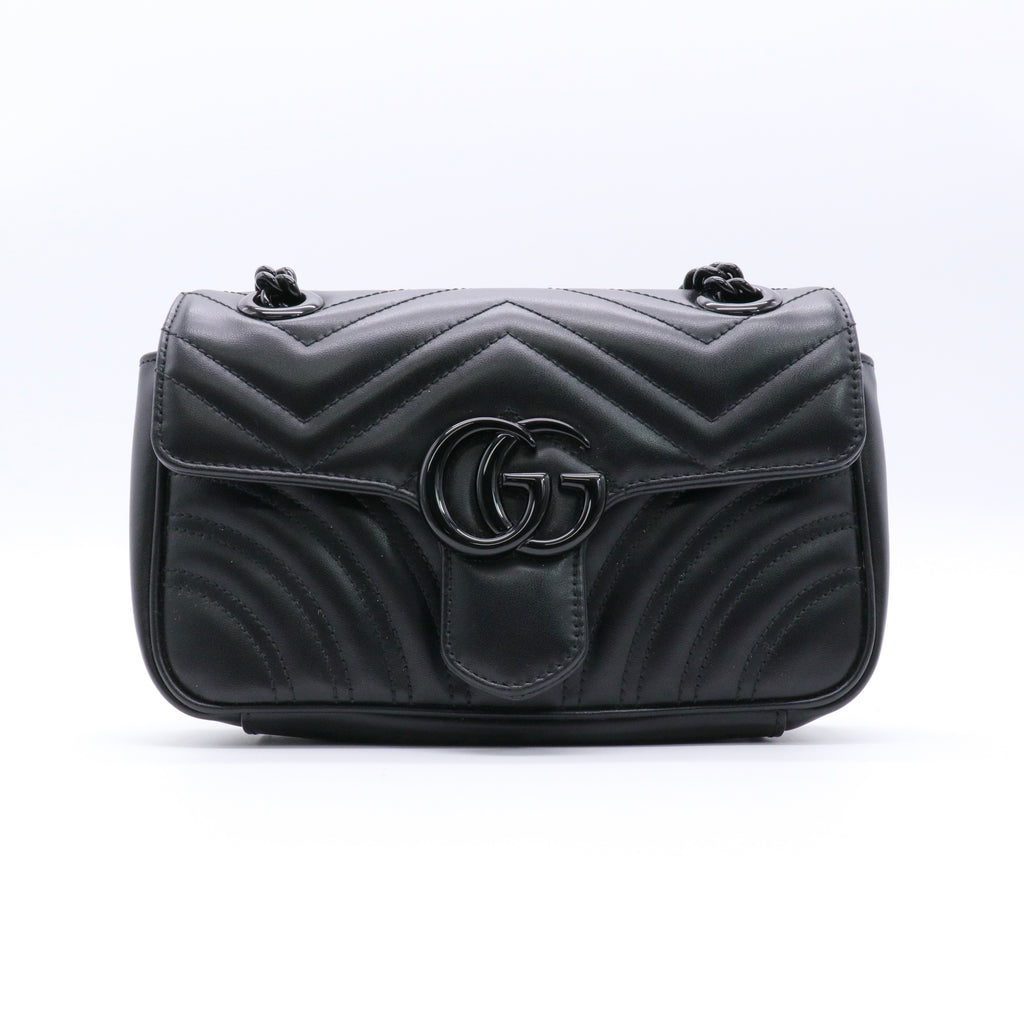Calfskin Matelasse Monochrome Mini GG Marmont Shoulder Bag Black twins
