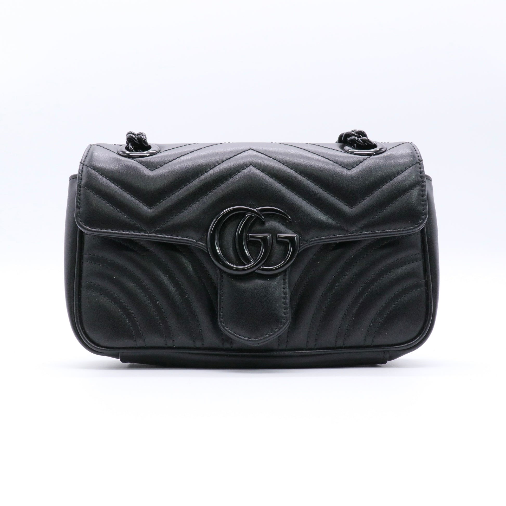 Calfskin Matelasse Monochrome Mini GG Marmont Shoulder Bag Black twins