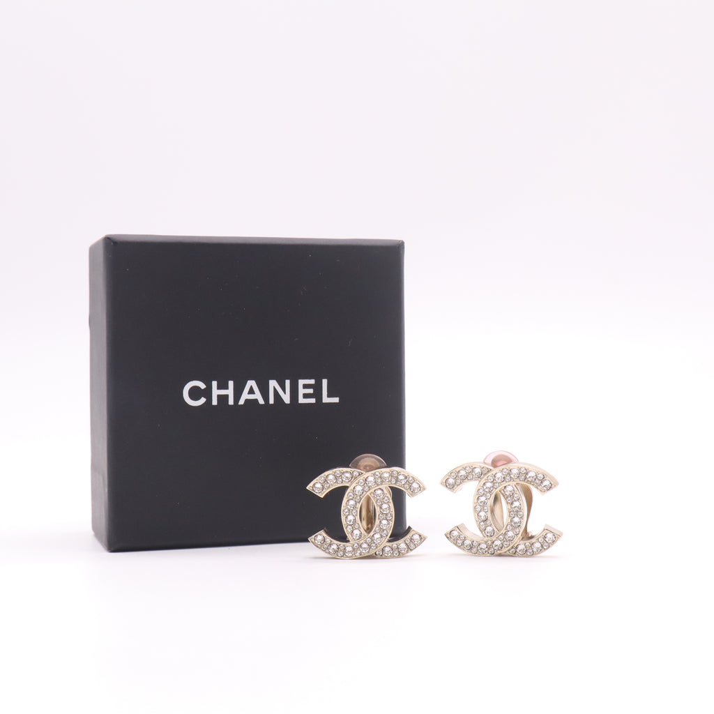Chanel Crystal Timeless CC Stud Earrings W22450