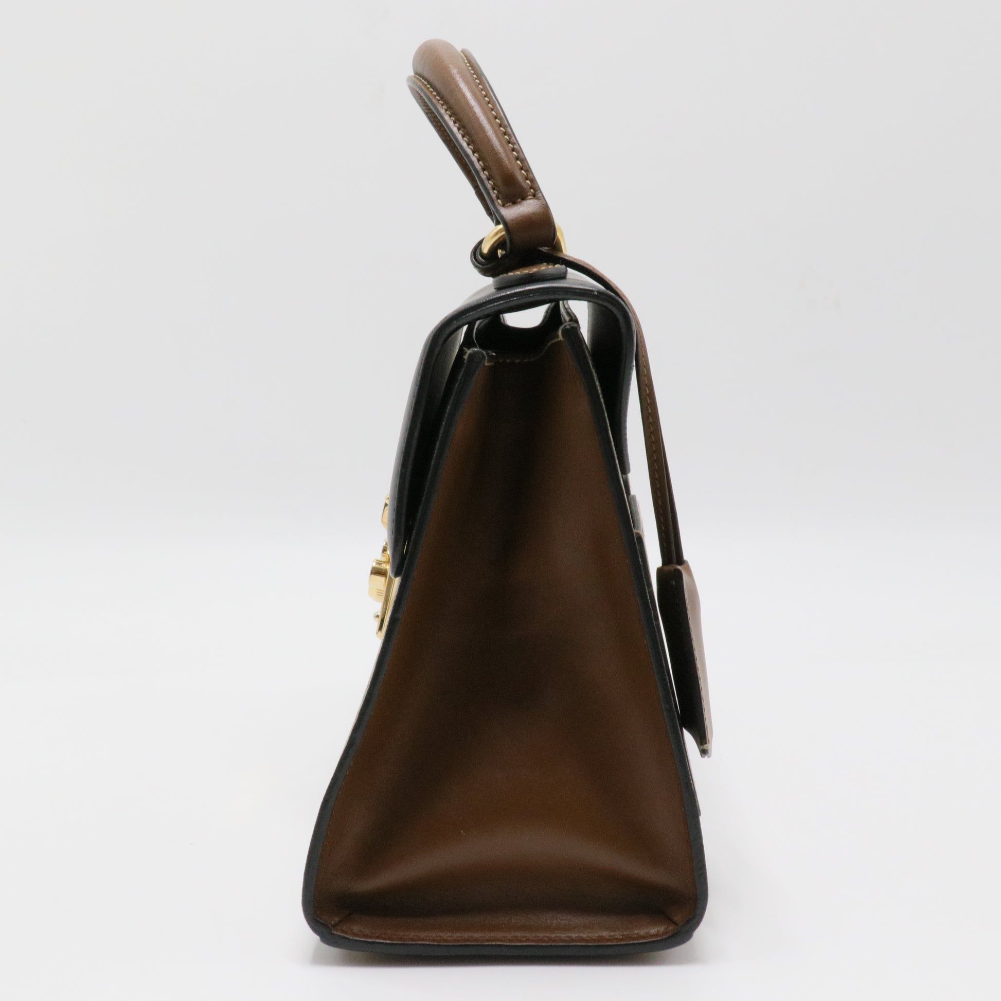 GG Supreme Monogram Calfskin Small Padlock Top Handle Bag Beige Black Cuir
