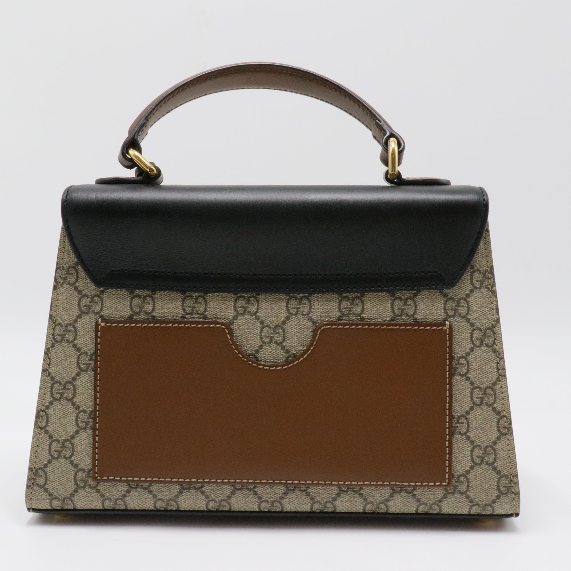 GG Supreme Monogram Calfskin Small Padlock Top Handle Bag Beige Black Cuir