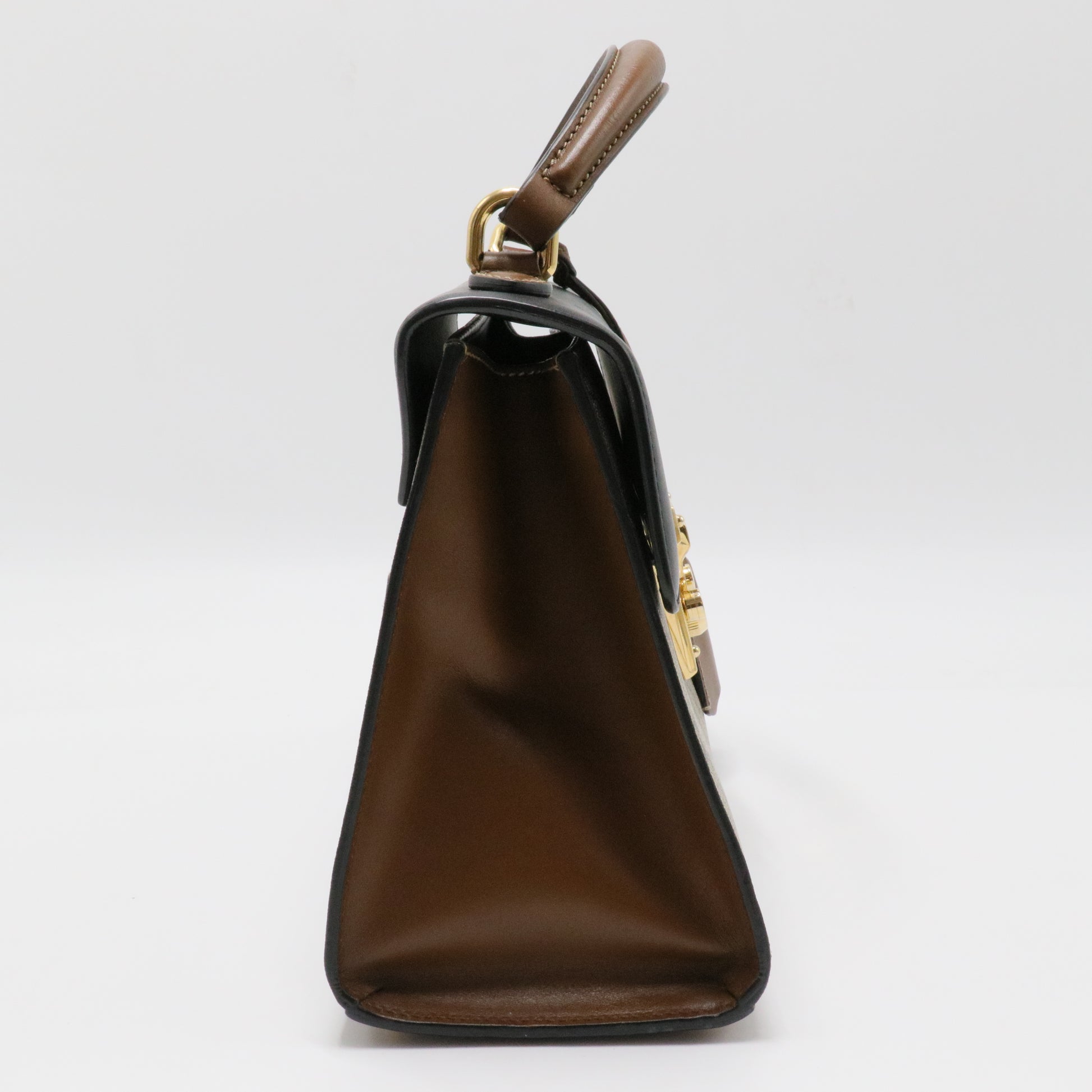 GG Supreme Monogram Calfskin Small Padlock Top Handle Bag Beige Black Cuir