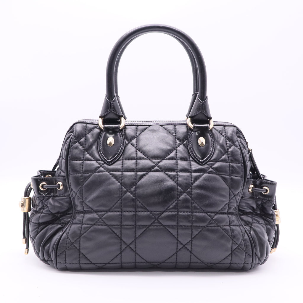 Dior Black Cannage Leather Side Pocket Satchel Twins