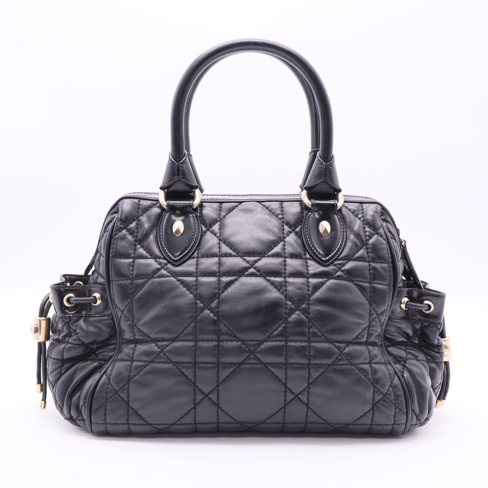 Dior Black Cannage Leather Side Pocket Satchel Twins