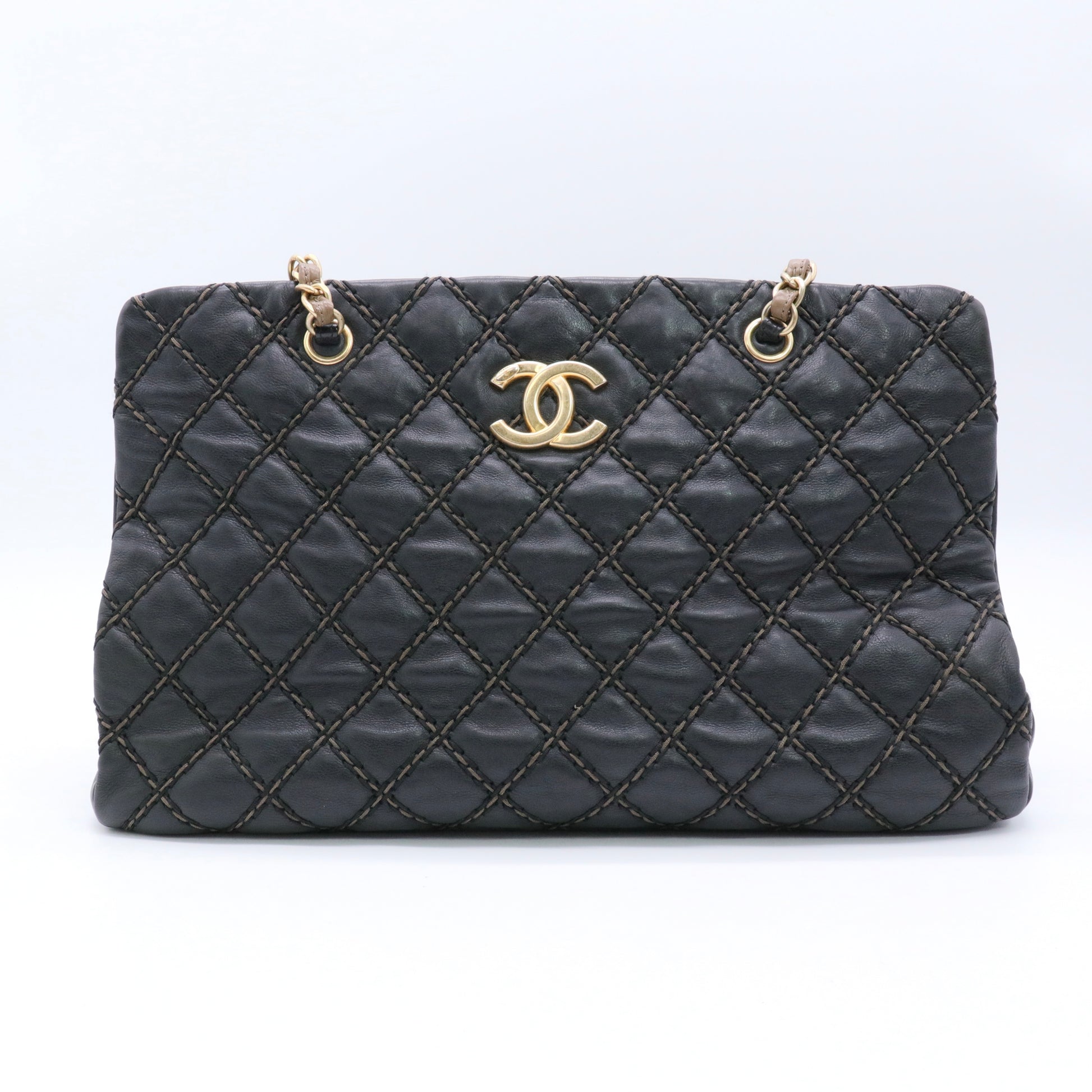 Black/Beige Quilted Leather Paris Dallas Chic Stitch Bag twins