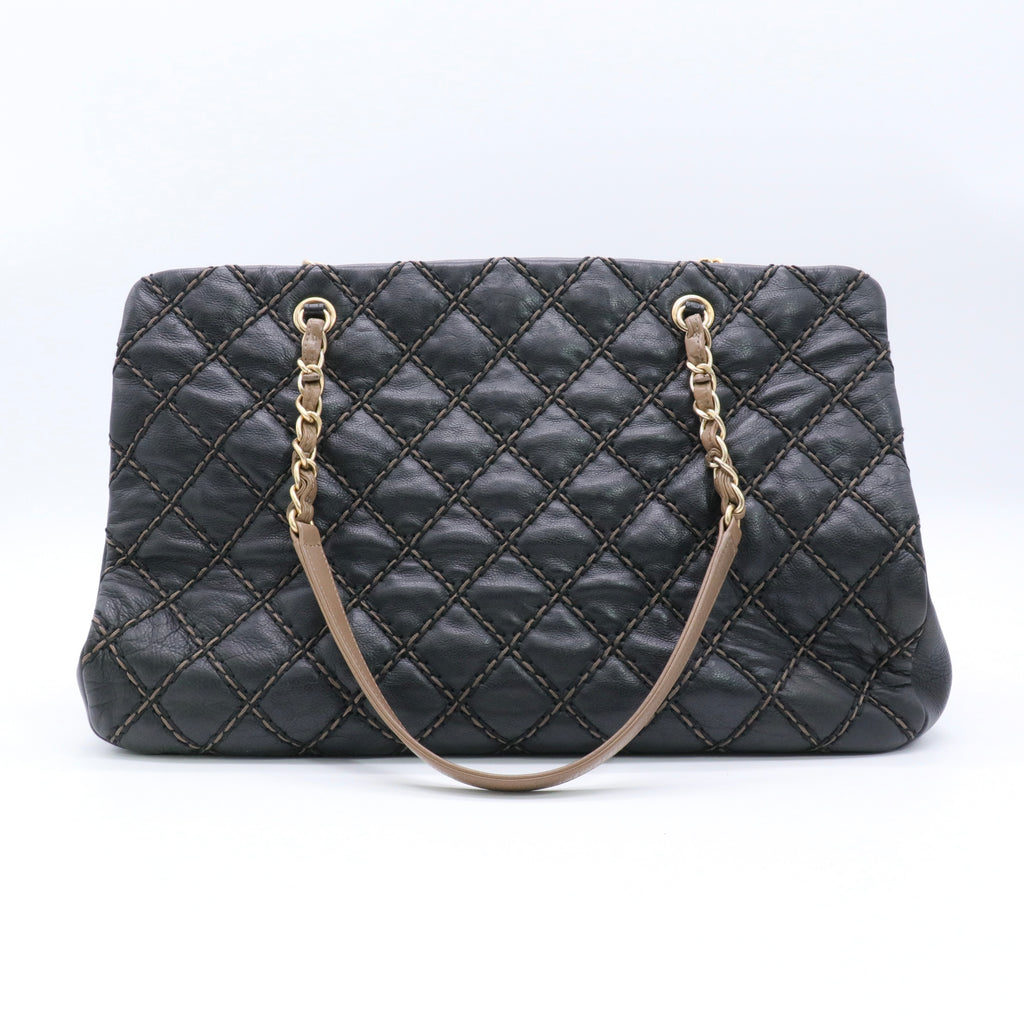 Black/Beige Quilted Leather Paris Dallas Chic Stitch Bag twins